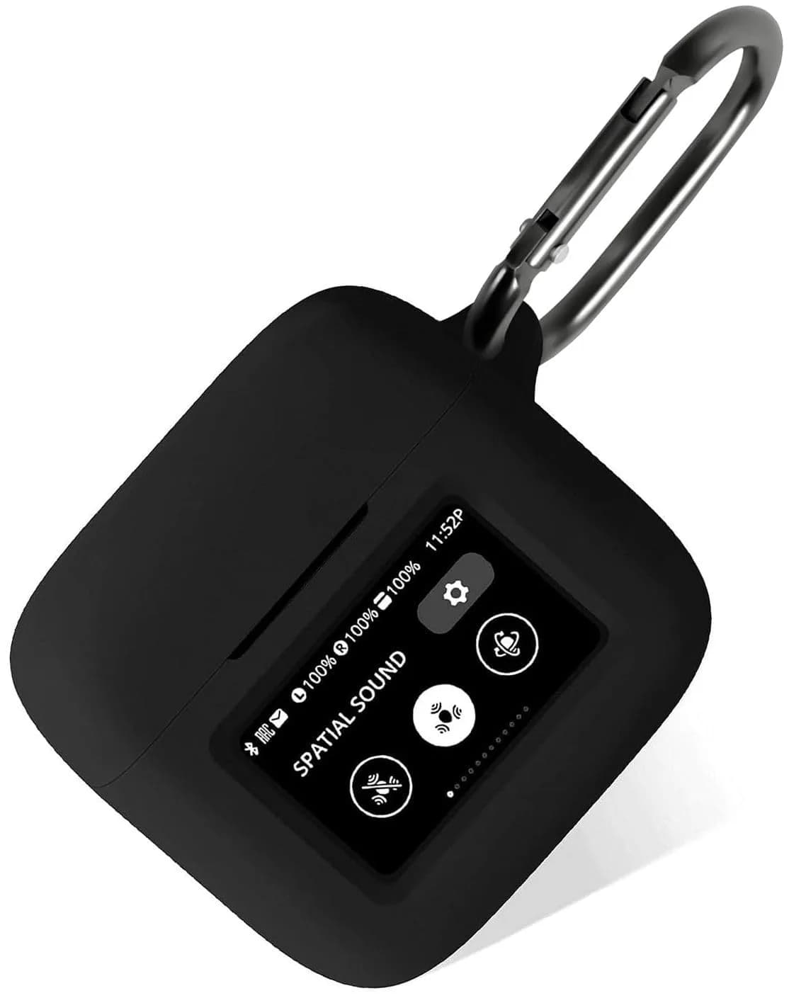 Geiomoo Black Silicone Case for JBL Tour Pro 3 with Carabiner | Protective Earbud Cover