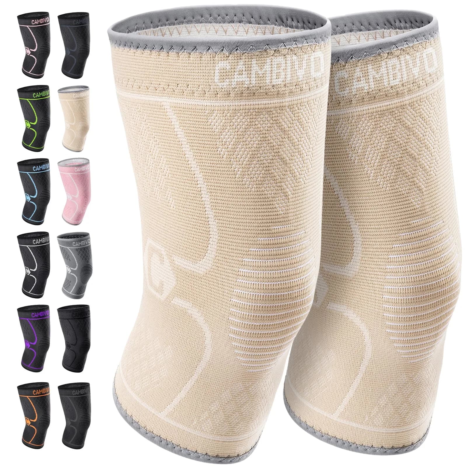 CAMBIVO 2 Pack Knee Brace Compression Sleeve XXXL Beige | FDA Approved Orthopedic Brace for Joint Pain Relief - main product image