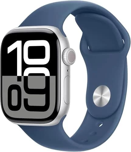 Apple Watch Series 10 GPS 46mm Silver Aluminum Case with Denim Sport Band, S/M | Smart Wearable Computer - main product image