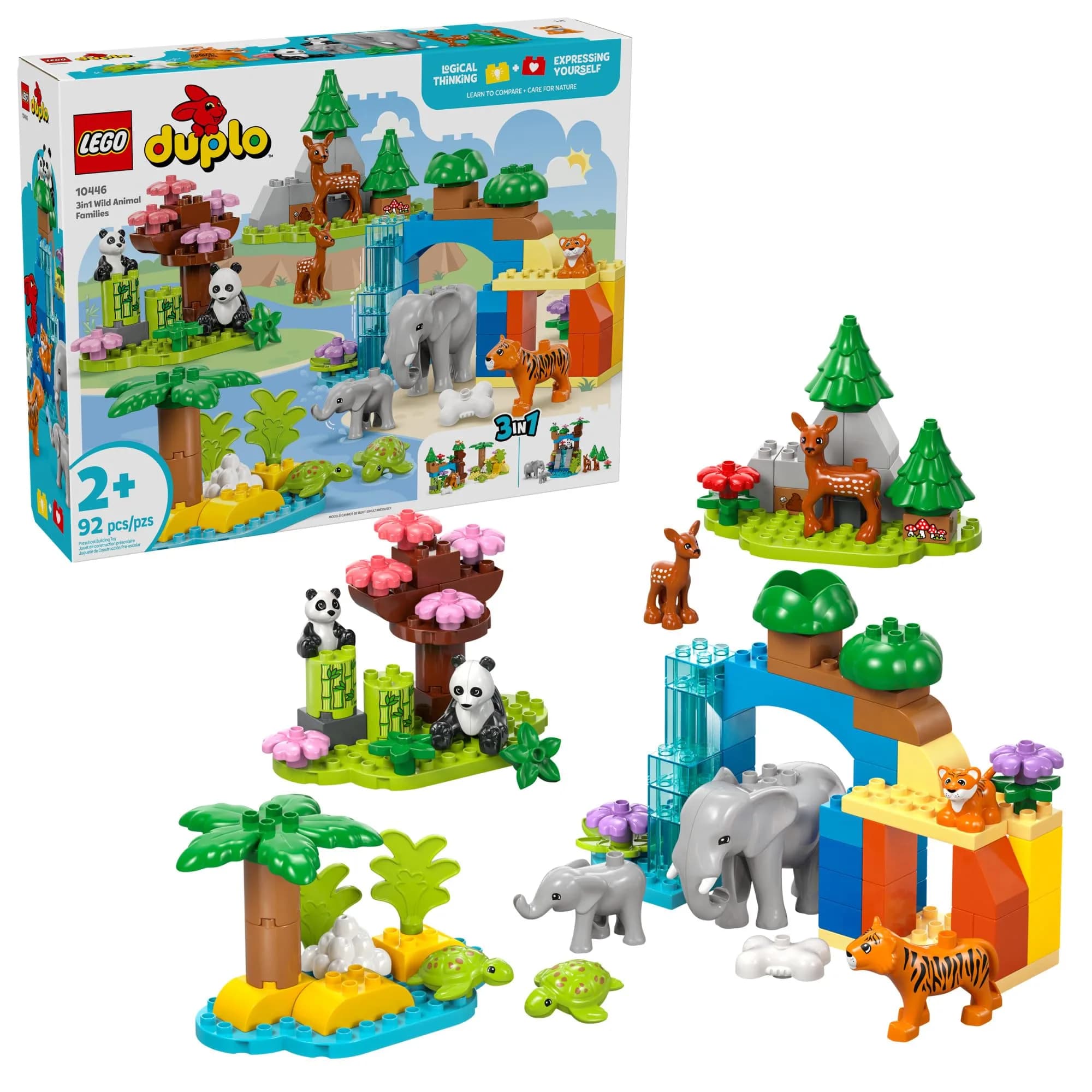 LEGO DUPLO Town 3 in 1 Wild Animal Families Building Toy Playset | Preschool Learning & Educational Toy for Toddlers, Ages 2+