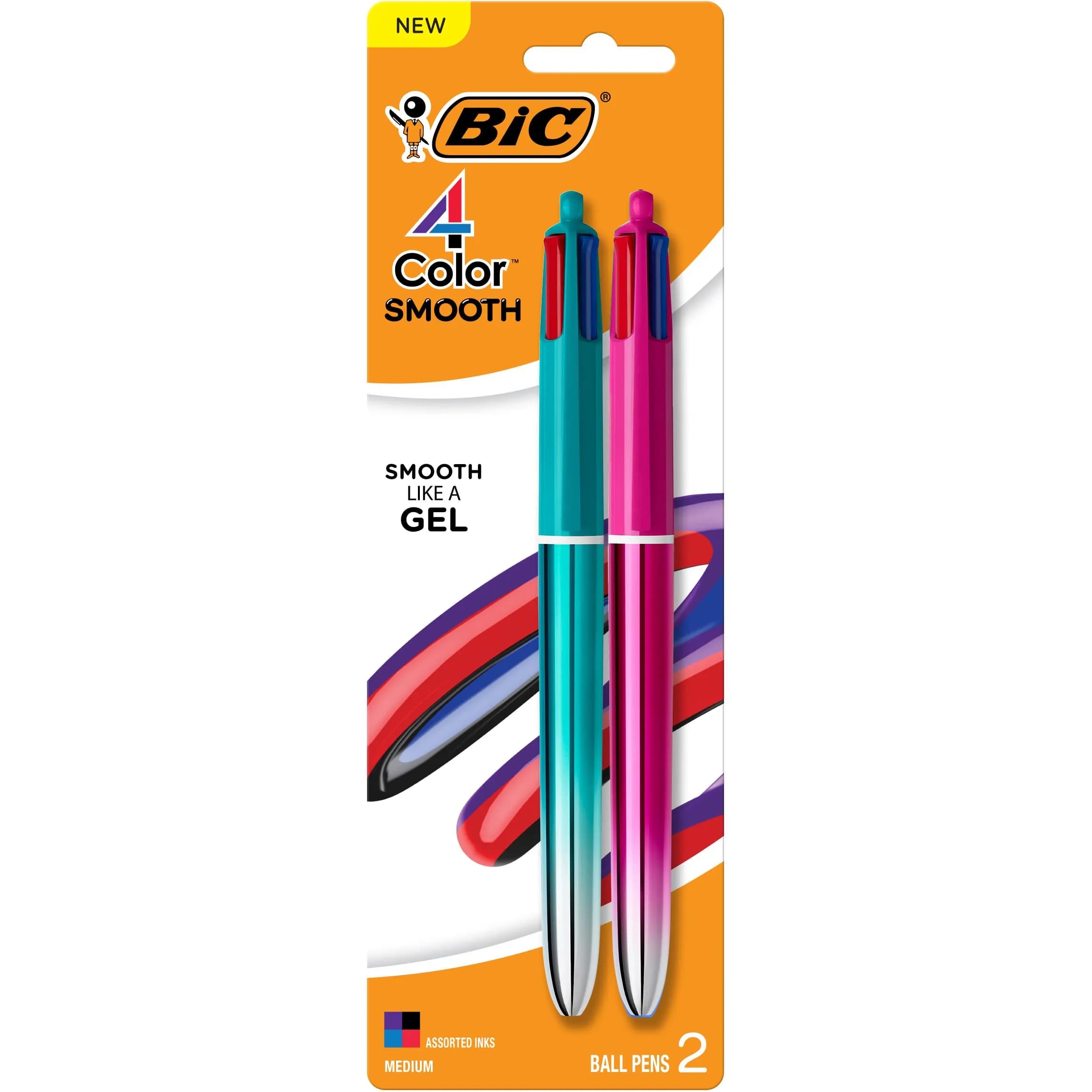 BIC 4 Color Retractable Ballpoint Pen 1.0 mm | Multicolor Smooth Gradient Design for School & Office