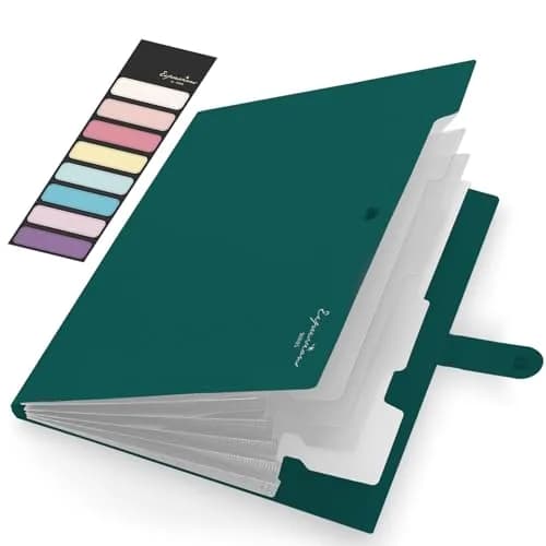 Sooez Dark Green Accordion File Organizer with Labels, Letter Size Expanding File Folder (5 Pocket) | Durable & Stylish for Office & School - main product image