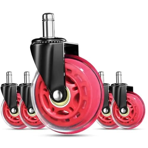 RidRed Gaming Chair Wheels - Heavy-Duty Office Chair Casters with Universal Fit Stem, Noise-Free Rolling (5-Pack, Red) - main product image