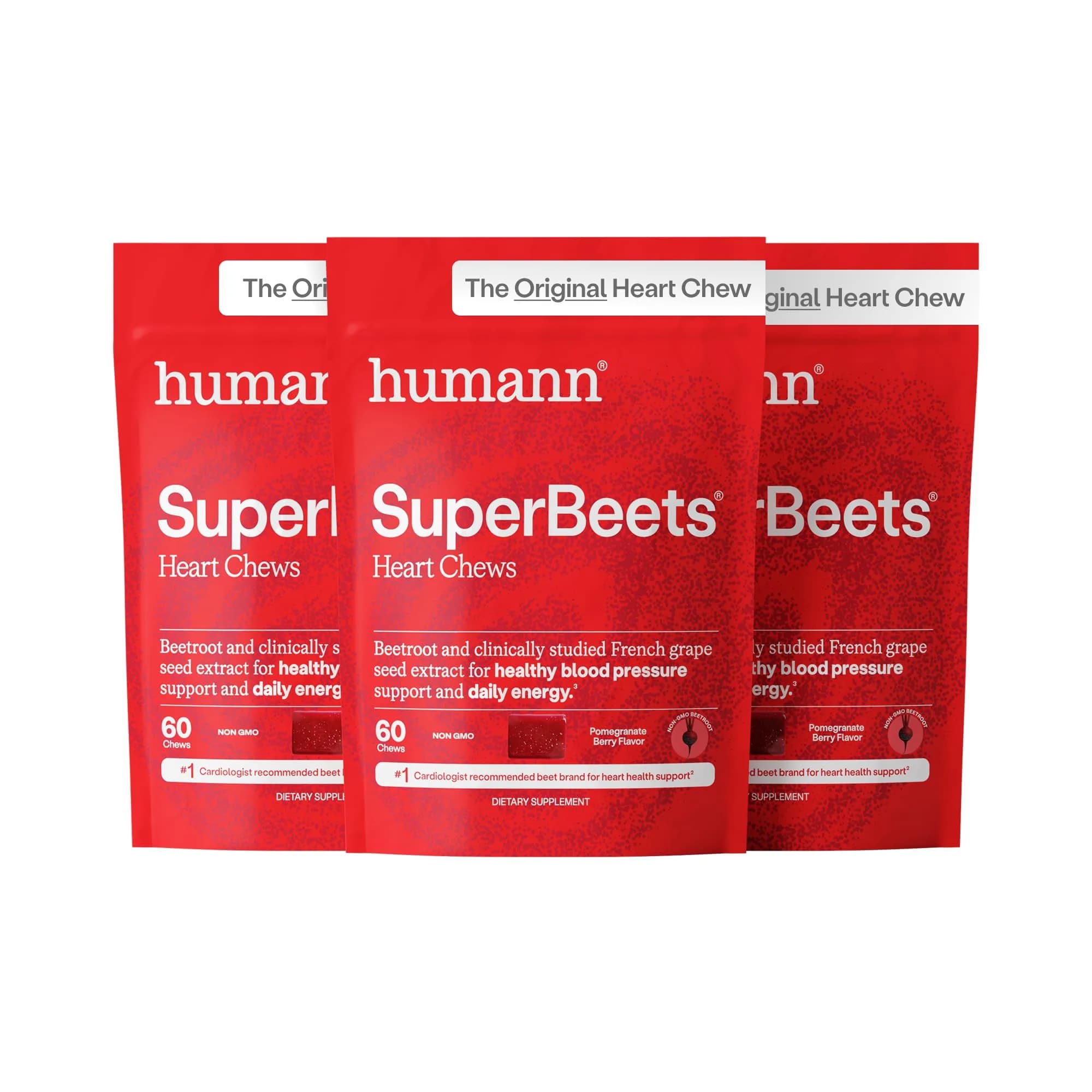 HumanN SuperBeets Heart Chews Pomegranate Berry 180 Count | Supports Blood Pressure & Circulation - main product image