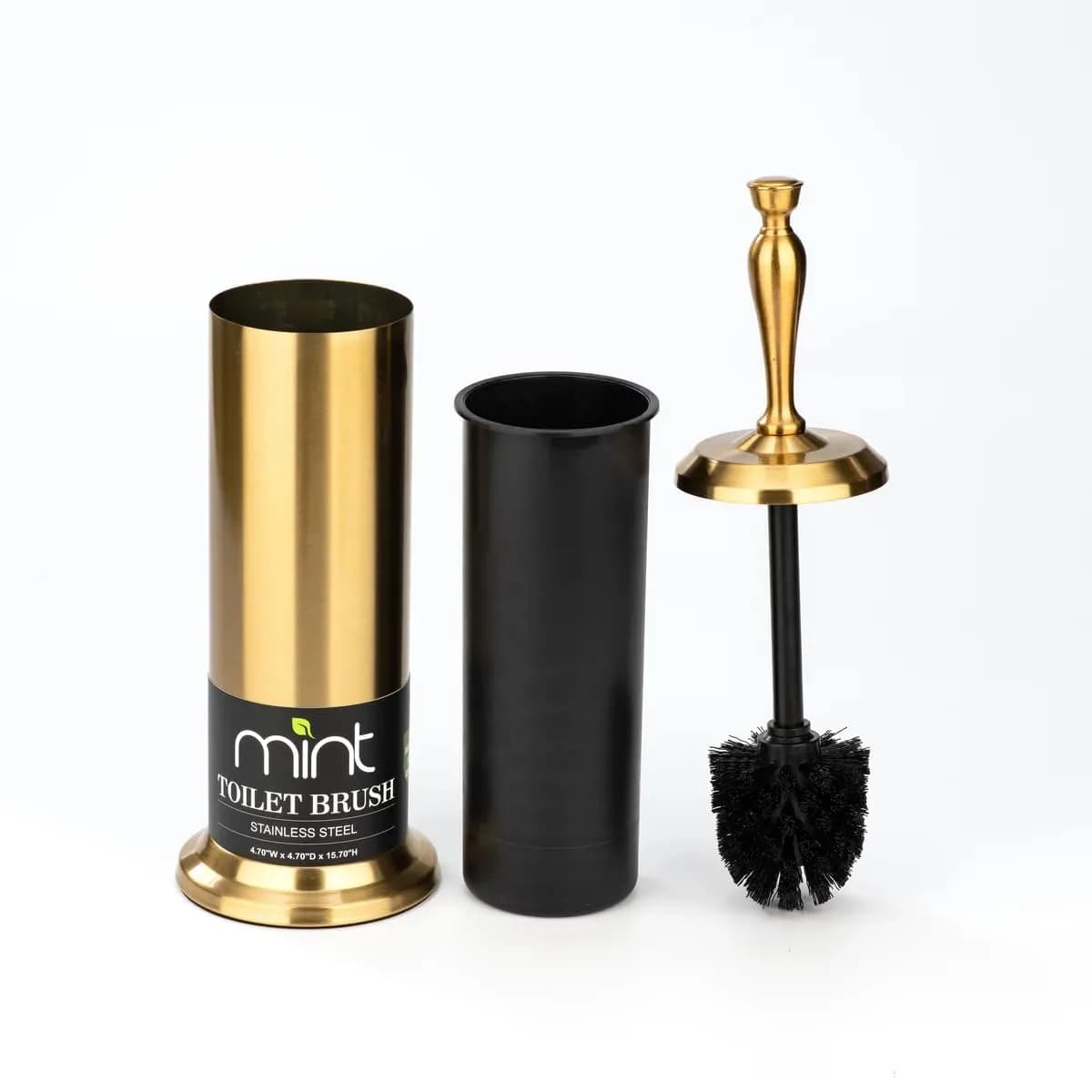 J&V TEXTILES Aged Brass Toilet Brush with Long Handle & Covered Holder | Vintage-Inspired Bathroom Scrubber - main product image