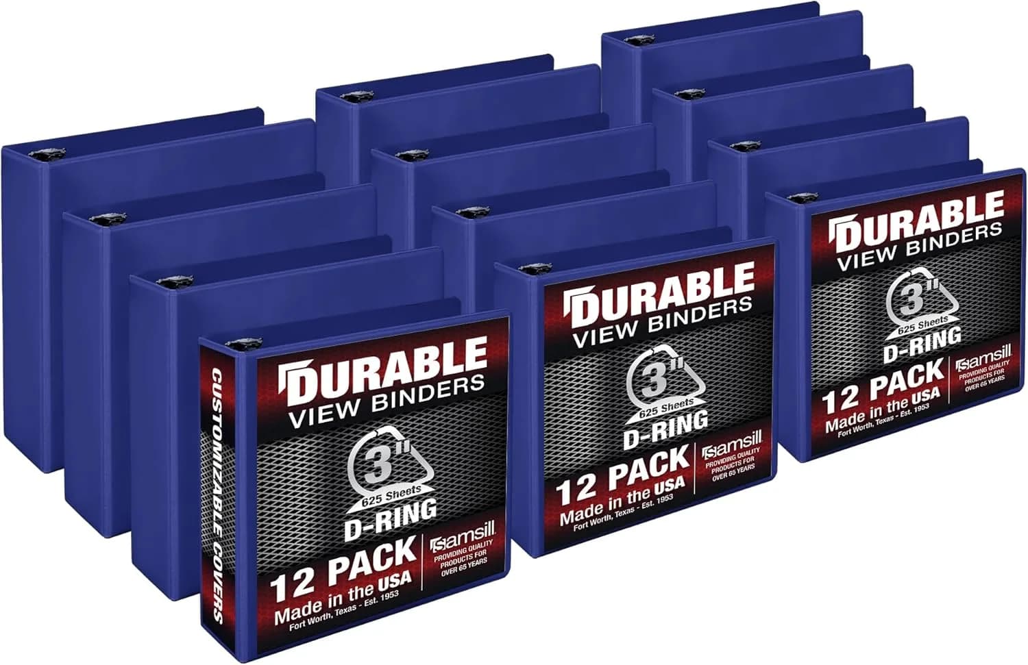 Samsill 7.6cm (3 Inch) 3-Ring D-Ring Binder, Blue, 12 Pack | Heavy-Duty Recycled Chipboard for Office & School - main product image