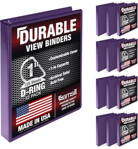 Samsill Durable 2.5cm (1 inch) D-Ring Binder, 12 Pack Purple | Recycled Chipboard for Office & School - main product image