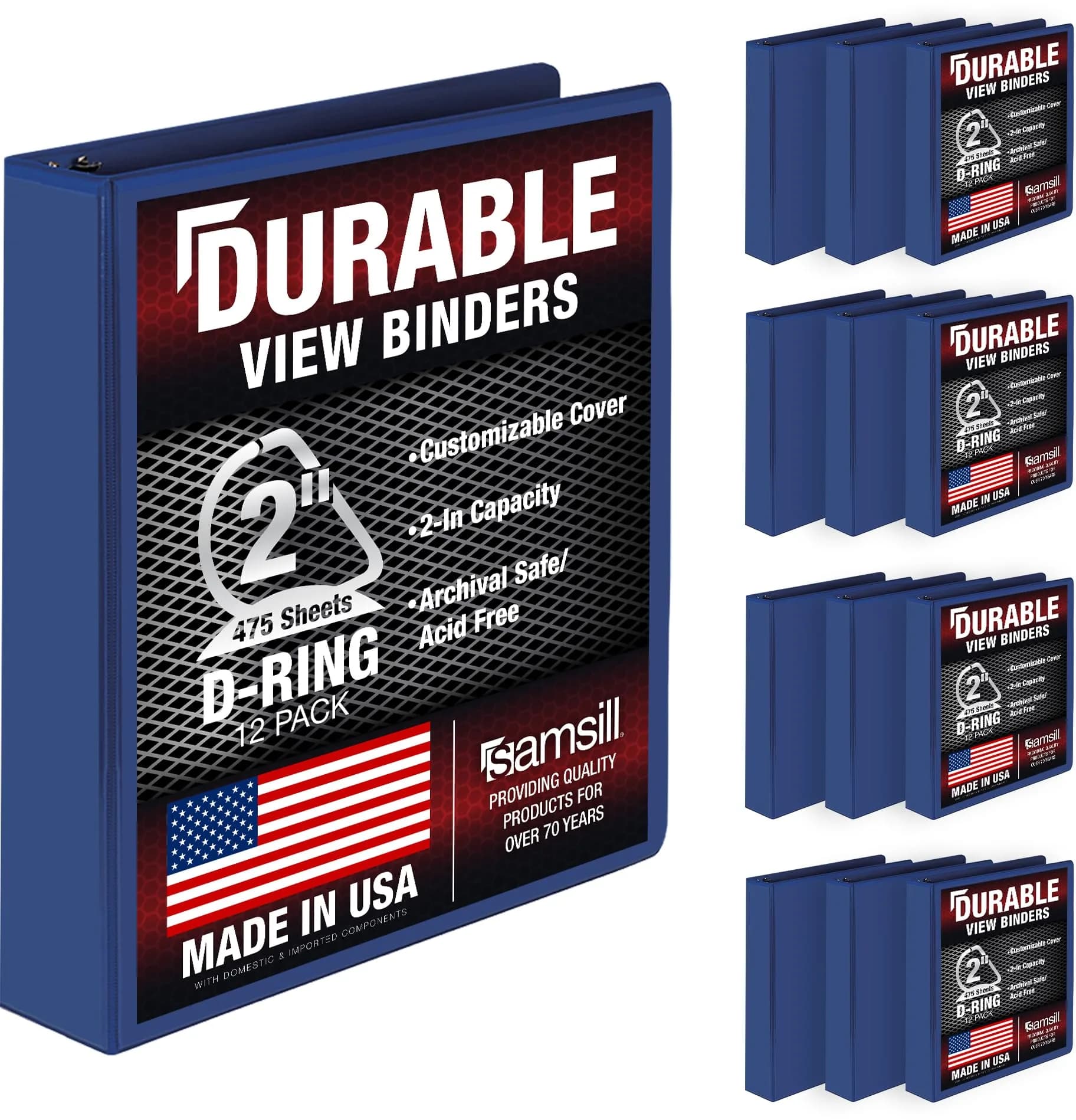 Samsill Durable 5.1cm (2 inch) 3 Ring Binder, D Ring Binder, 12 Pack Blue | Recycled Chipboard for Office & School - main product image