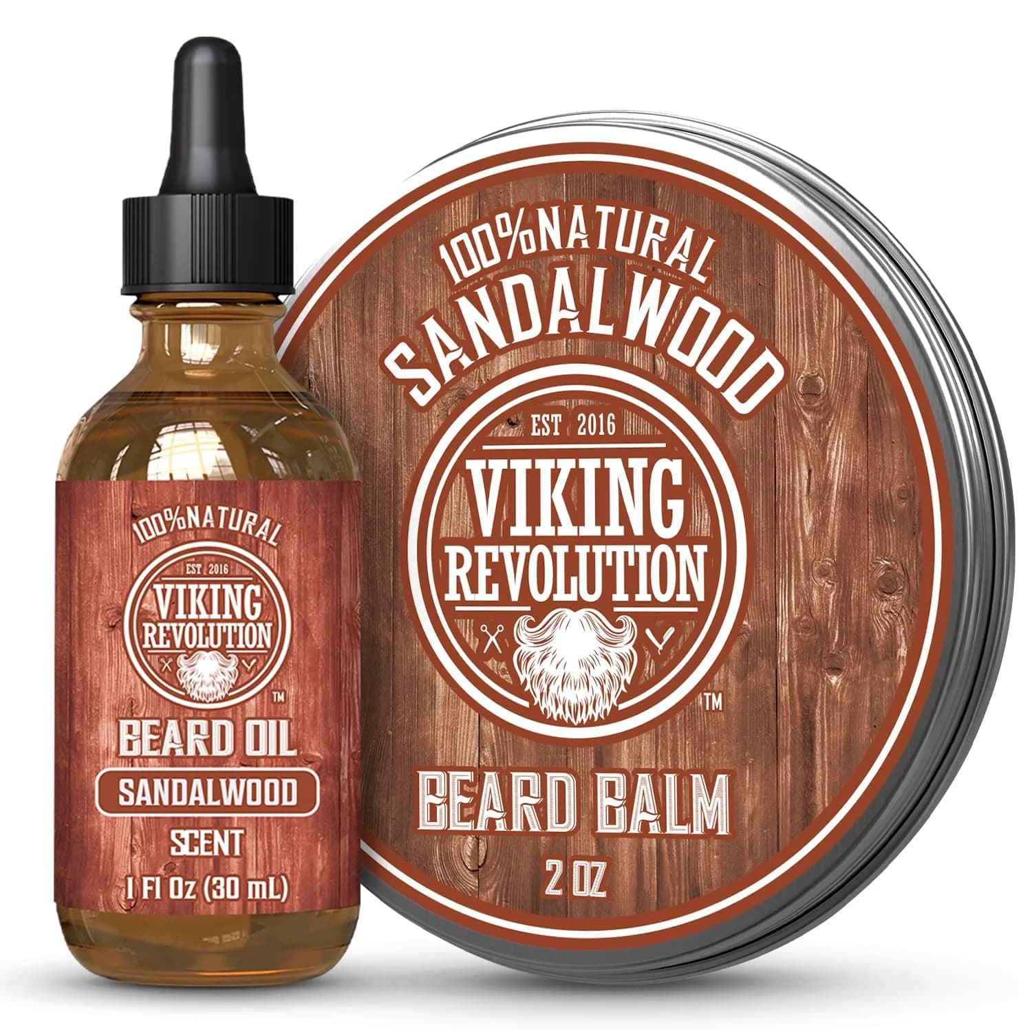 Viking Revolution Sandalwood Beard Balm (2oz) & Beard Oil (1 fl oz) Bundle | Soften & Moisturize Facial Hair - main product image