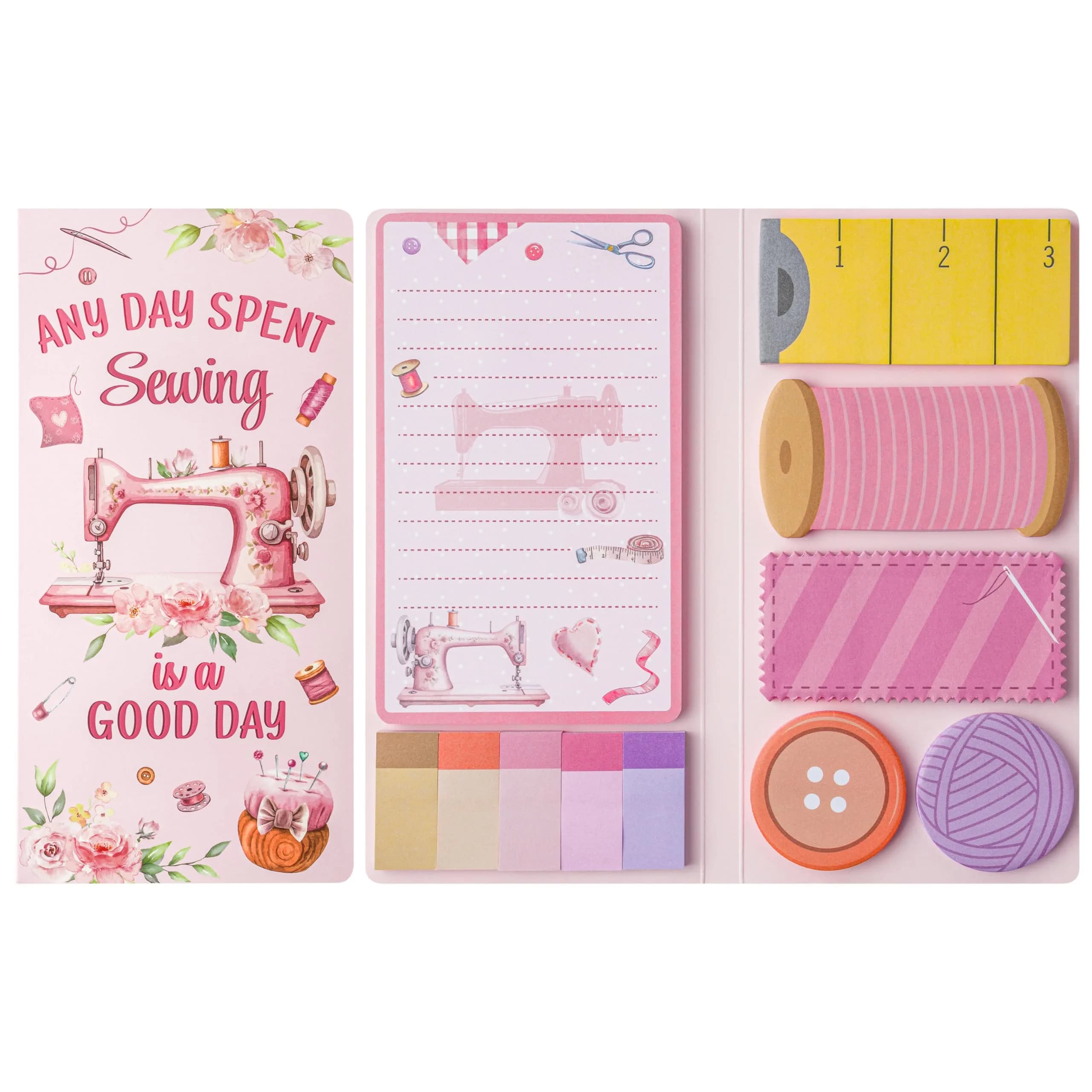 Xqumoi Retro Sewing Sticky Notes Set - Any Day Spent Sewing is A Good Day, Pink (550 Sheets) - main product image