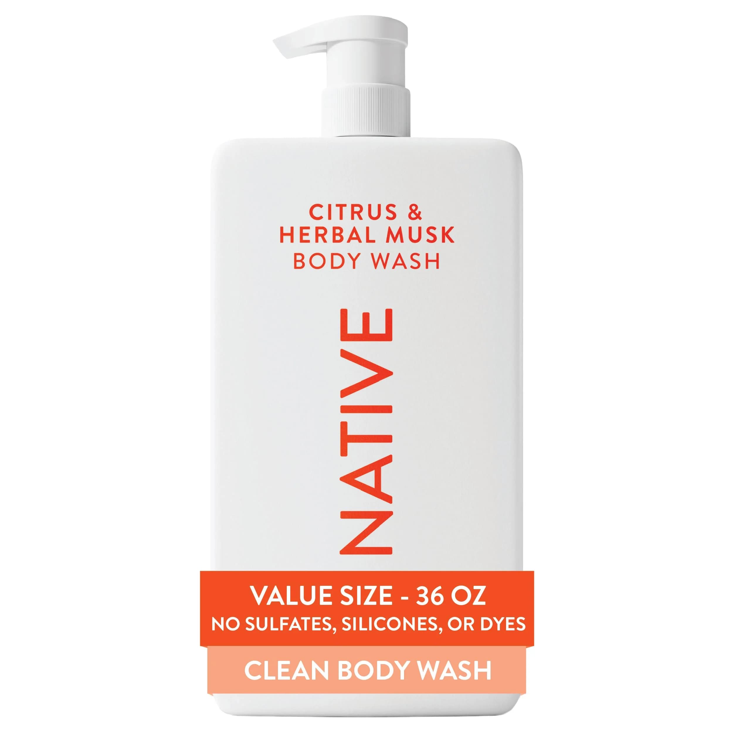 Native Clean Body Wash Citrus & Herbal Musk 1065ml (36 Fl Oz) | Gentle pH-Balanced for Sensitive Skin - main product image