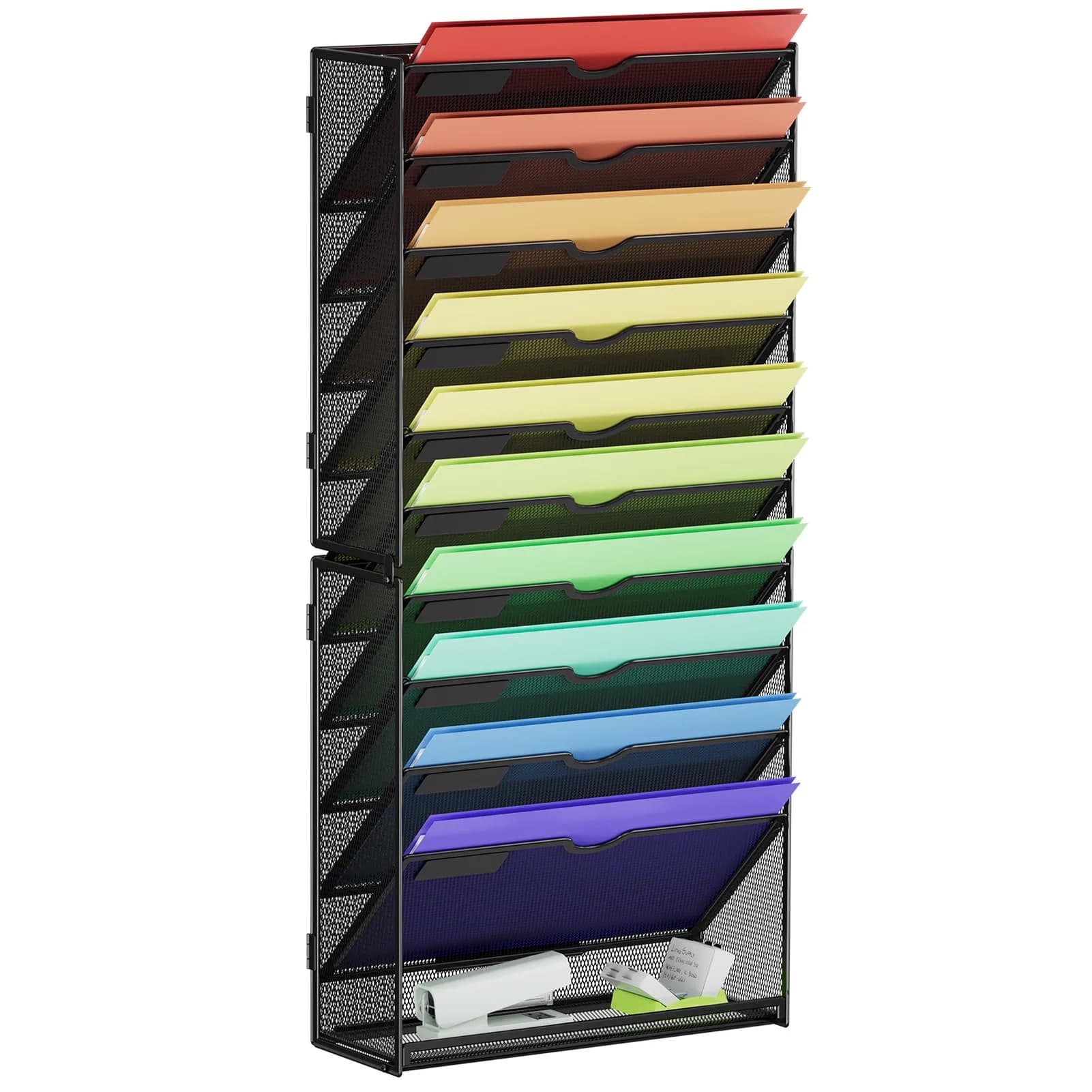Marbrasse 11-Tier Hanging Wall File Organizer Black | Mesh Wall Mount Paper Sorter for Office Home Documents - main product image