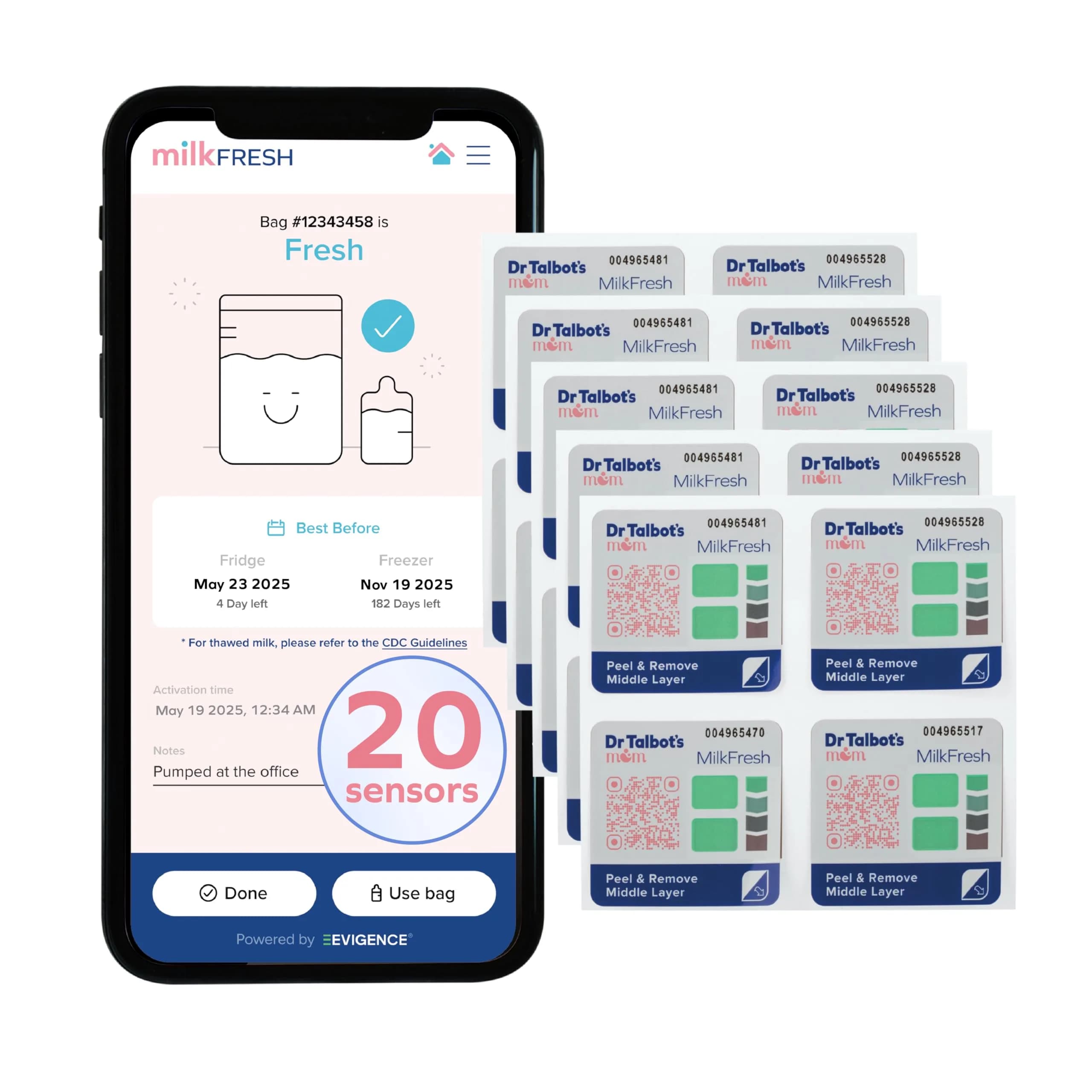 Dr. Talbot's Mom MilkFresh Breastmilk Freshness Sensors with App, 20 Count | Track Time & Temperature for Optimal Storage - main product image