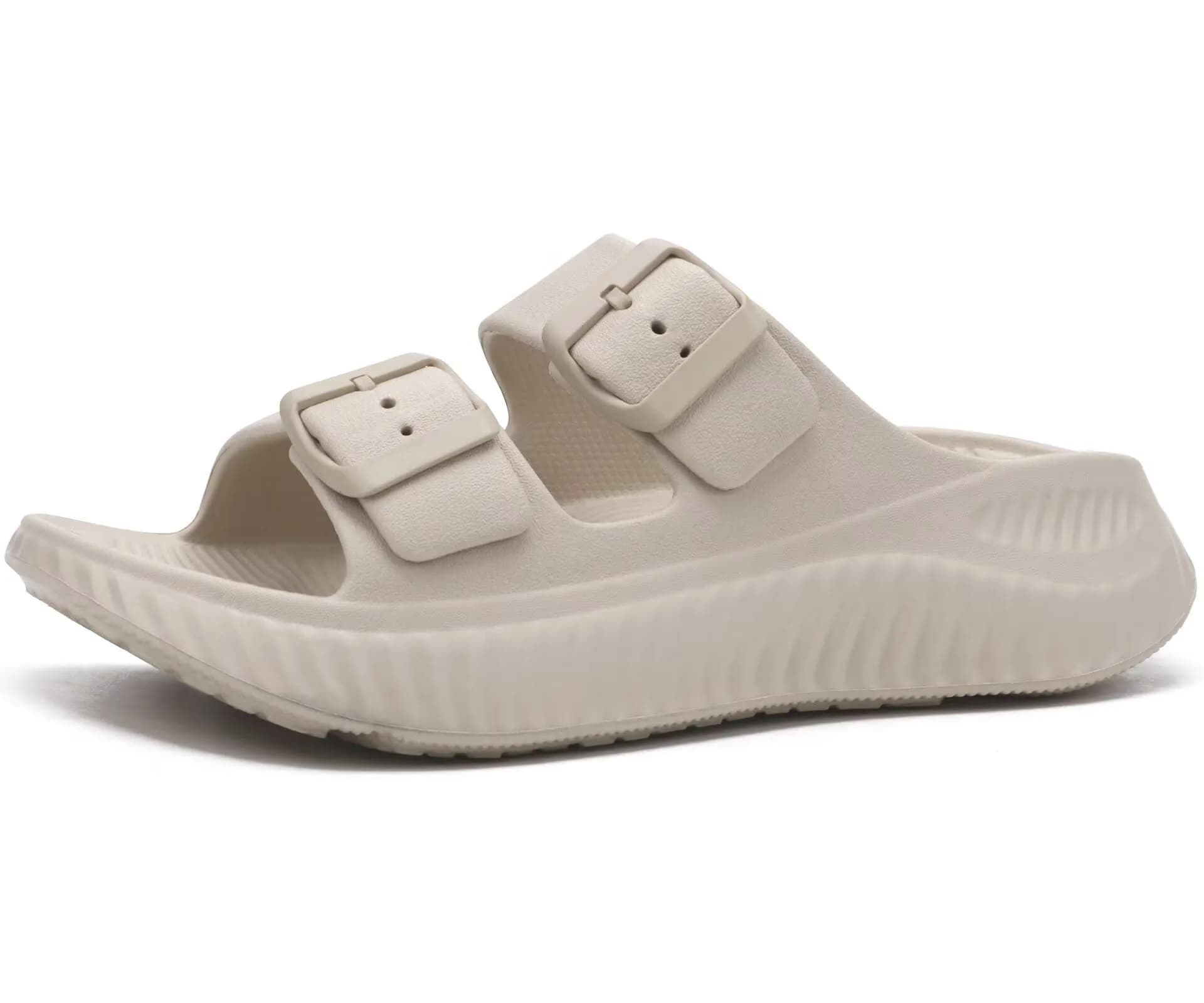 KuaiLu Womens Recovery Sandals with Comfortable Arch Support Beige Size 9 | Post-Workout Relief & All-Day Comfort