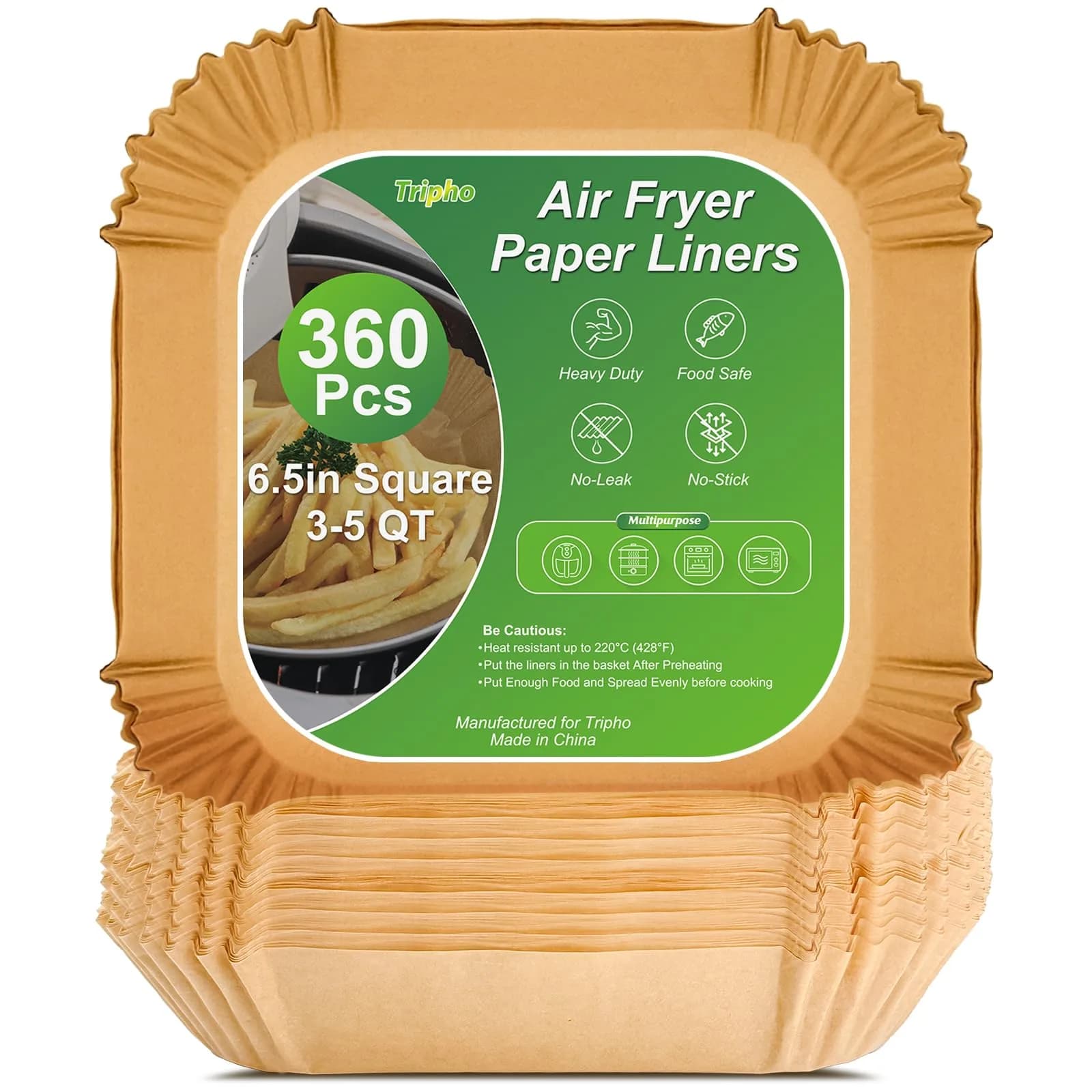 Tripho Heavy Duty Square Air Fryer Paper Liners 6.5 Inch | Non-Stick & Leakproof for Airfryer Basket