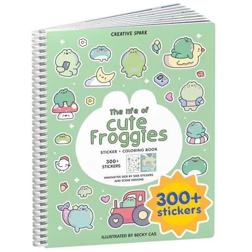 CUPKIN Cute Frogs 300+ Sticker Book with 8 Scenes & Coloring Pages | Toddler Airplane Travel Essentials - main product image