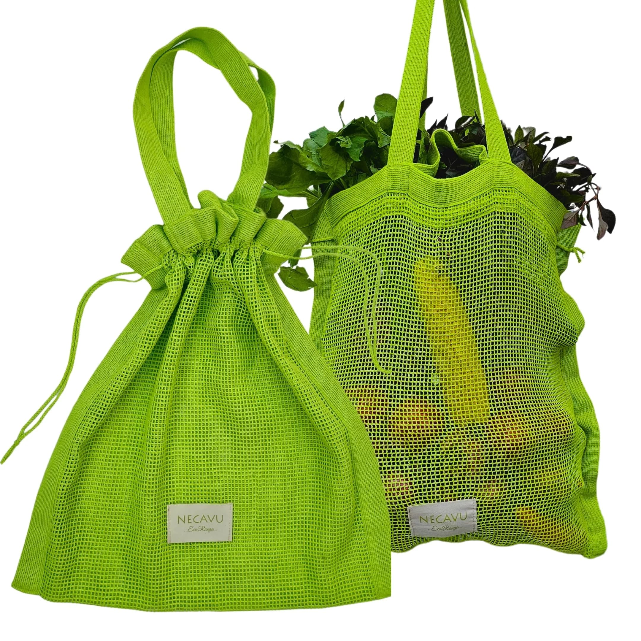 NECAVU 100% Cotton Mesh Grocery Bags Set of 2 (40x42cm) | Eco-Friendly Reusable Shopping Totes - main product image