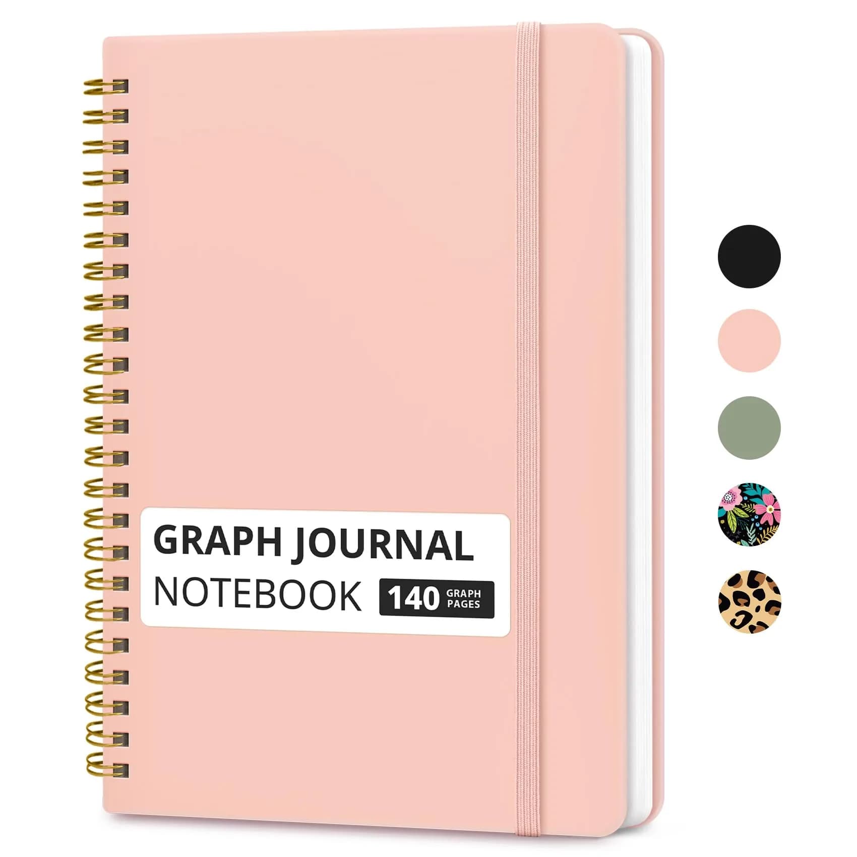 Taja Graph Spiral Journal Notebook A5 (5.7" x 7.9") – Pink | 140 Pages, Hardcover, Ink-Friendly Paper - main product image