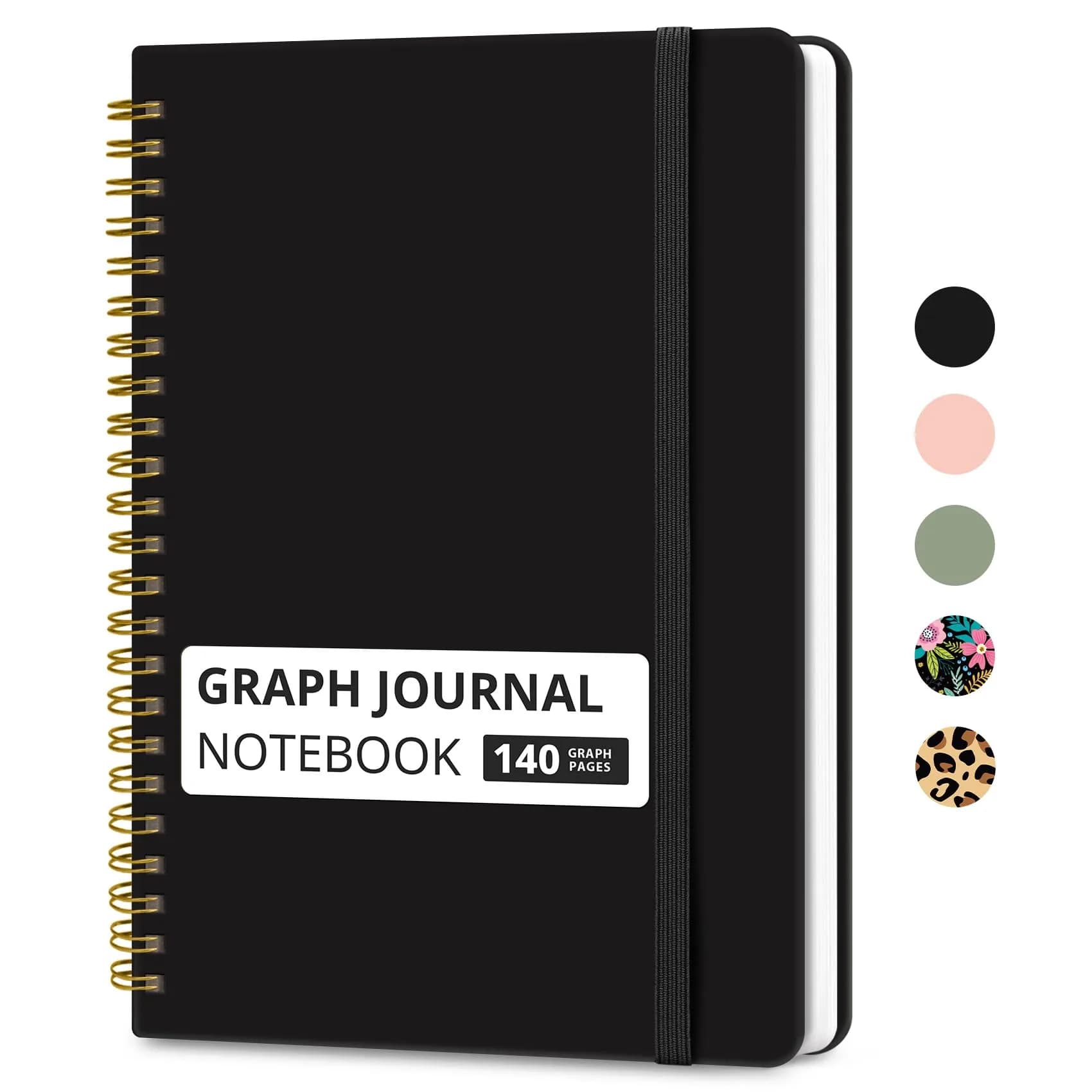Taja Graph Spiral Journal Notebook A5 (5.7" x 7.9") Black Hardcover | 140 Pages Acid-Free Paper - main product image