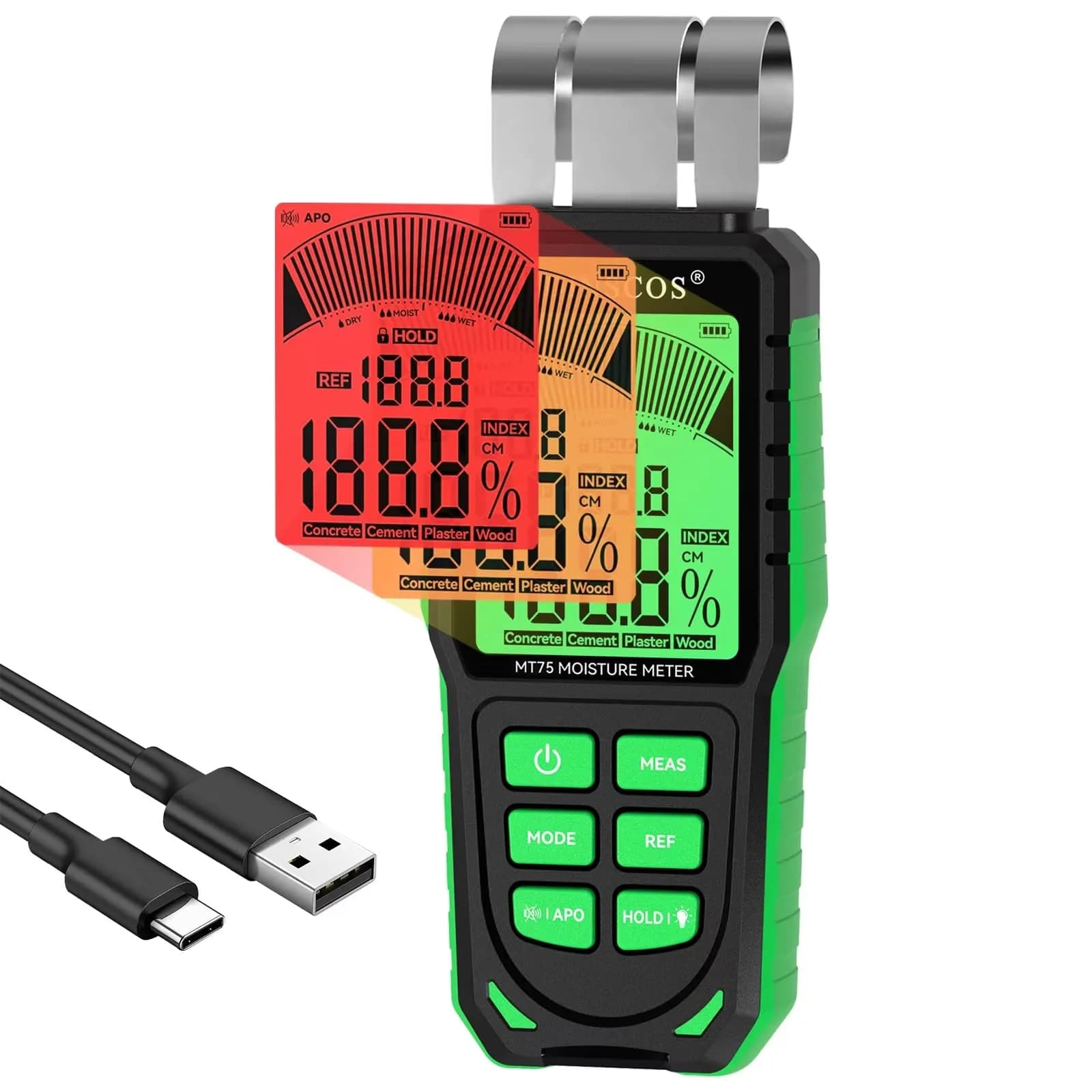 RDINSCOS Pinless Moisture Meter Non-Invasive Digital Moisture Detector | Accurate, Surface Scanning Tool for Wood & Walls