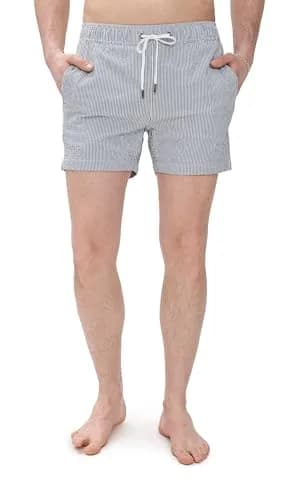 Onia Men's Standard Charles 5" Swim Trunk, DEEP Navy/White | Quick-Dry Cotton Nylon Blend