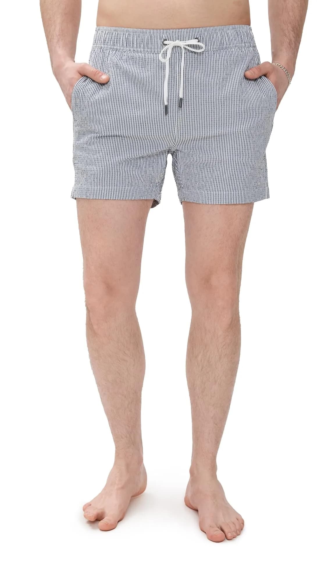 Onia Men's Standard Charles 5" Swim Trunk, DEEP Navy/White | Quick-Dry Cotton Nylon Blend