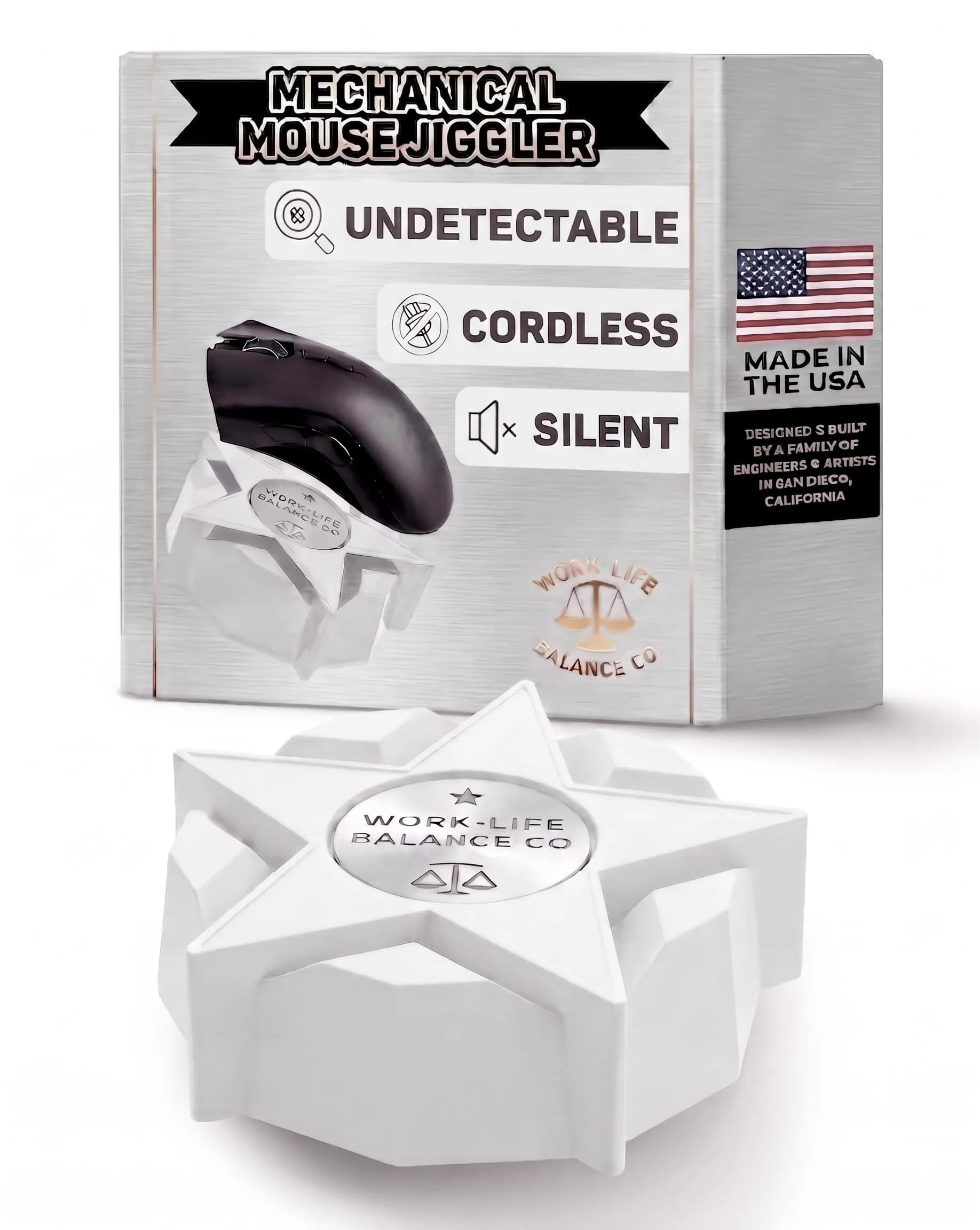Work-Life Balance Corporation Mechanical Mouse Jiggler, White Star | Keeps PC Active - main product image