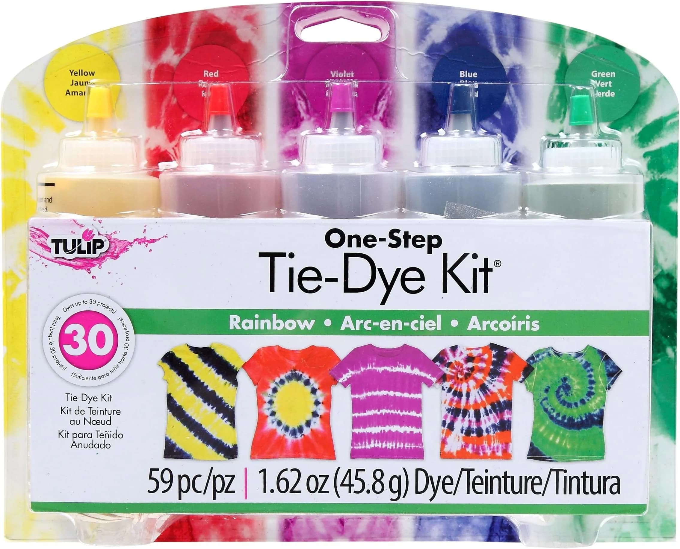 Tulip One-Step Tie-Dye Kit Rainbow 5 Colors, 156 g (5.5 oz) | Highly Concentrated Non-Toxic Fabric Dye - main product image