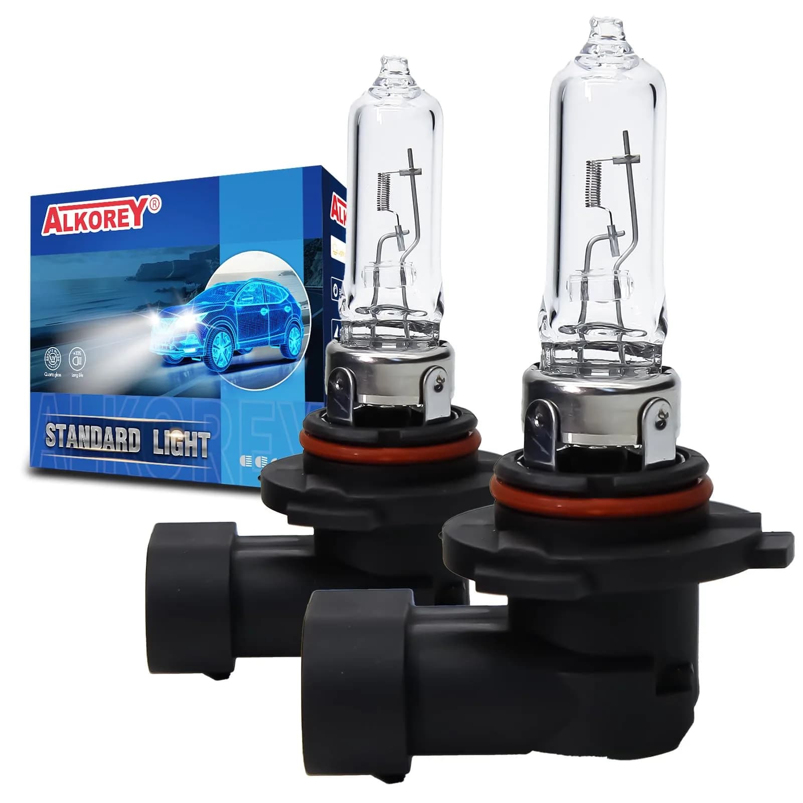 ALKOREY HB3 9005 12v 65w Car Headlight Bulb | Warm White 3300K, High & Low Beam, 2 Pack - main product image
