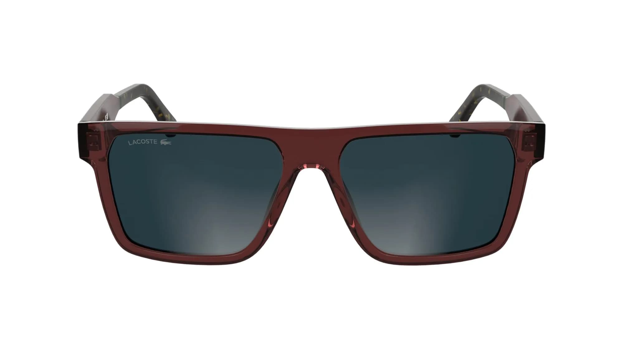 Lacoste Sunglasses L6059S - Transparent Burgundy with Solid Blue Lens | Rectangular, RXable, Charismatic Design