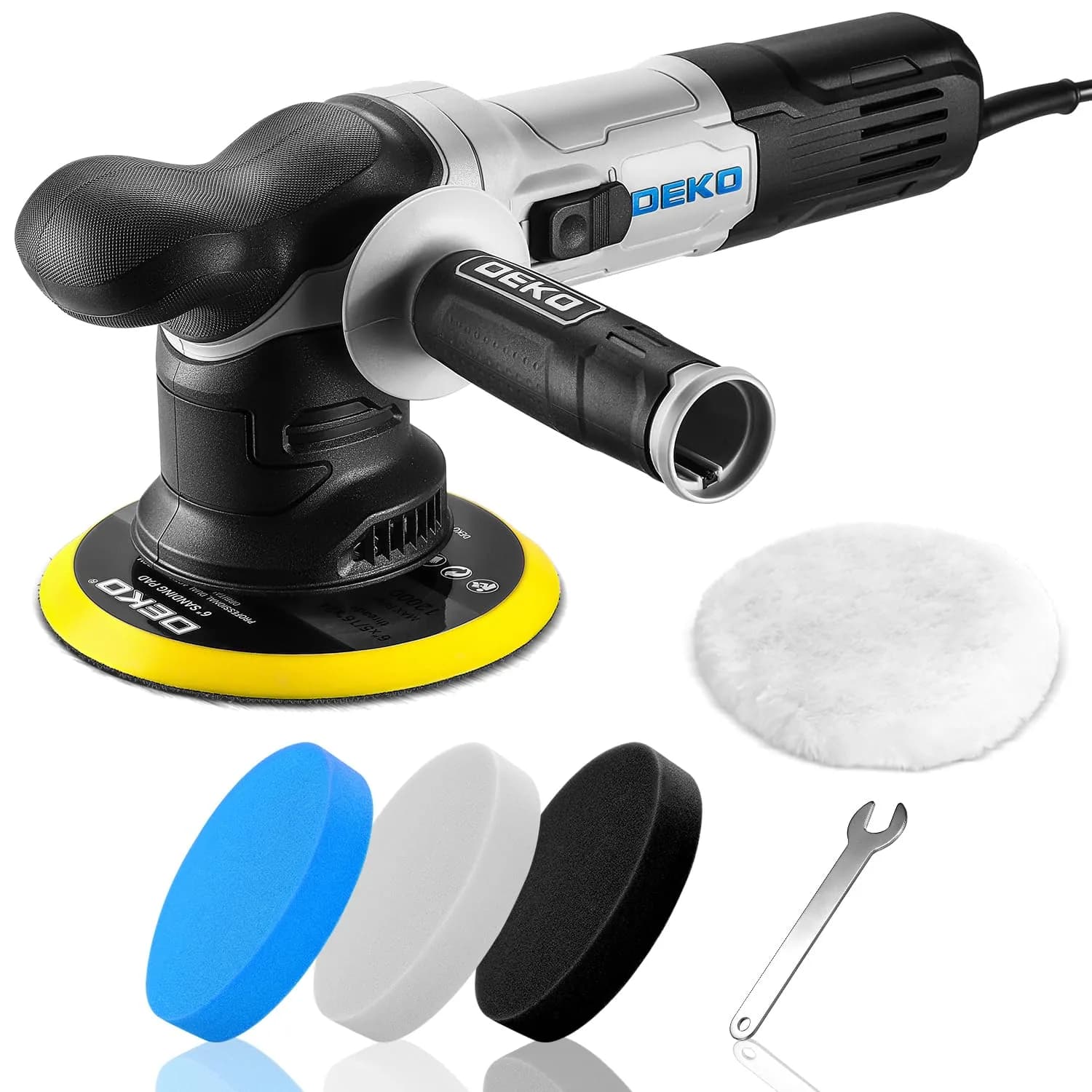 DEKOPRO Car Buffer Polisher 6 Inch Dual Action Orbital Buffer, 7 Amp, Variable Speed 1800-5500 RPM, with 4 Buffing Pads | Car Detailing Tool