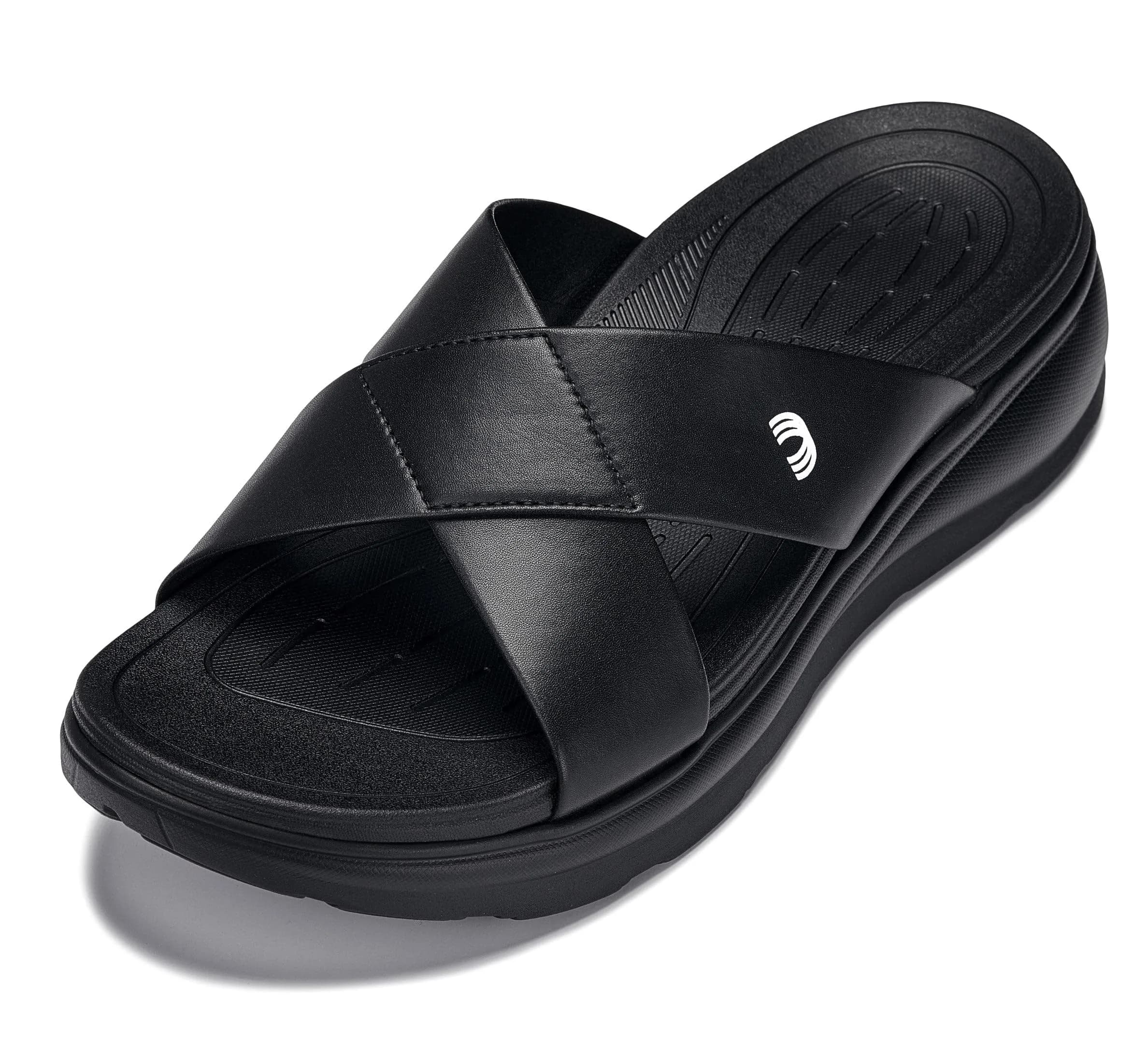 CALTO Men's Invisible Height Increasing Sandals X1652 Black 2 Inches Taller | Slip-On Comfort - main product image