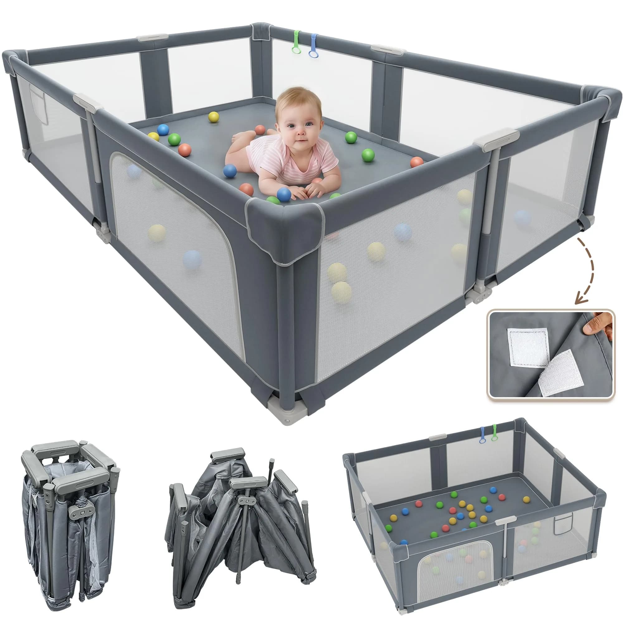 Seeday Baby Playpen with Mat 73" x 61" | Large, Safe & Breathable Mesh for Indoor & Outdoor Use