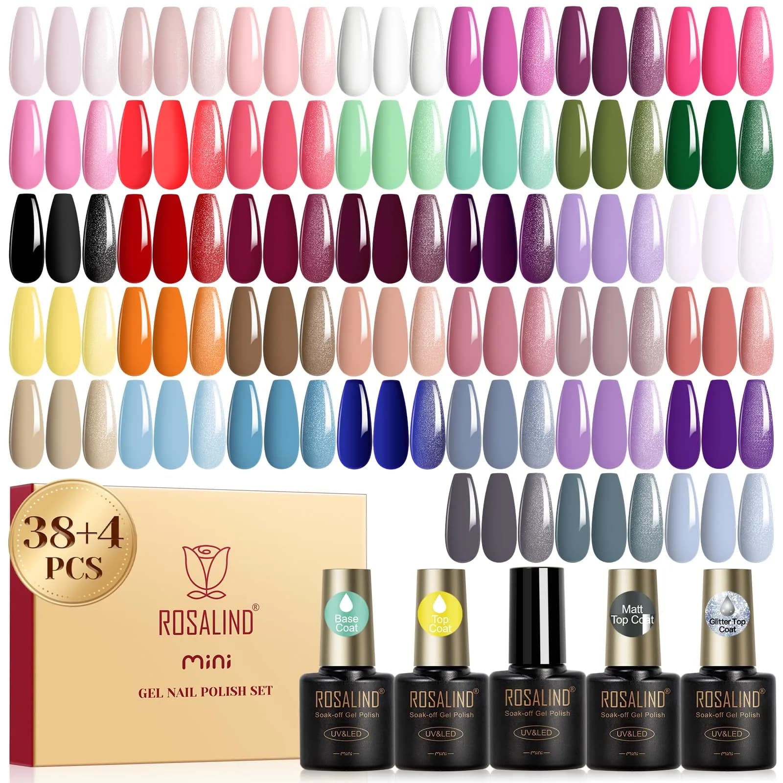 ROSALIND Gel Nail Polish Set 42 pcs | 38 Colors All Seasons, Long-Lasting, Safe for Nails
