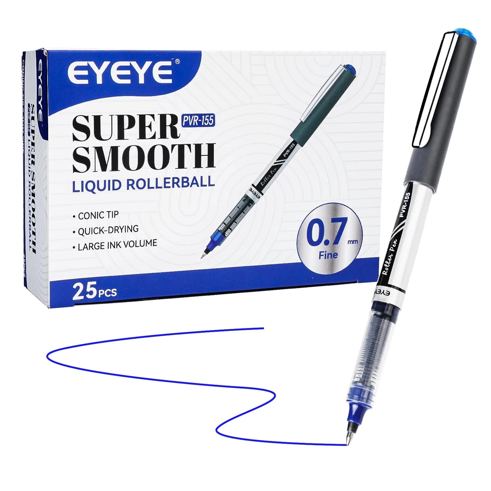 EYEYE 25 Pack 0.7mm Blue Liquid Ink Rollerball Pens | Quick Dry, Smooth Writing for Journaling & Office - main product image