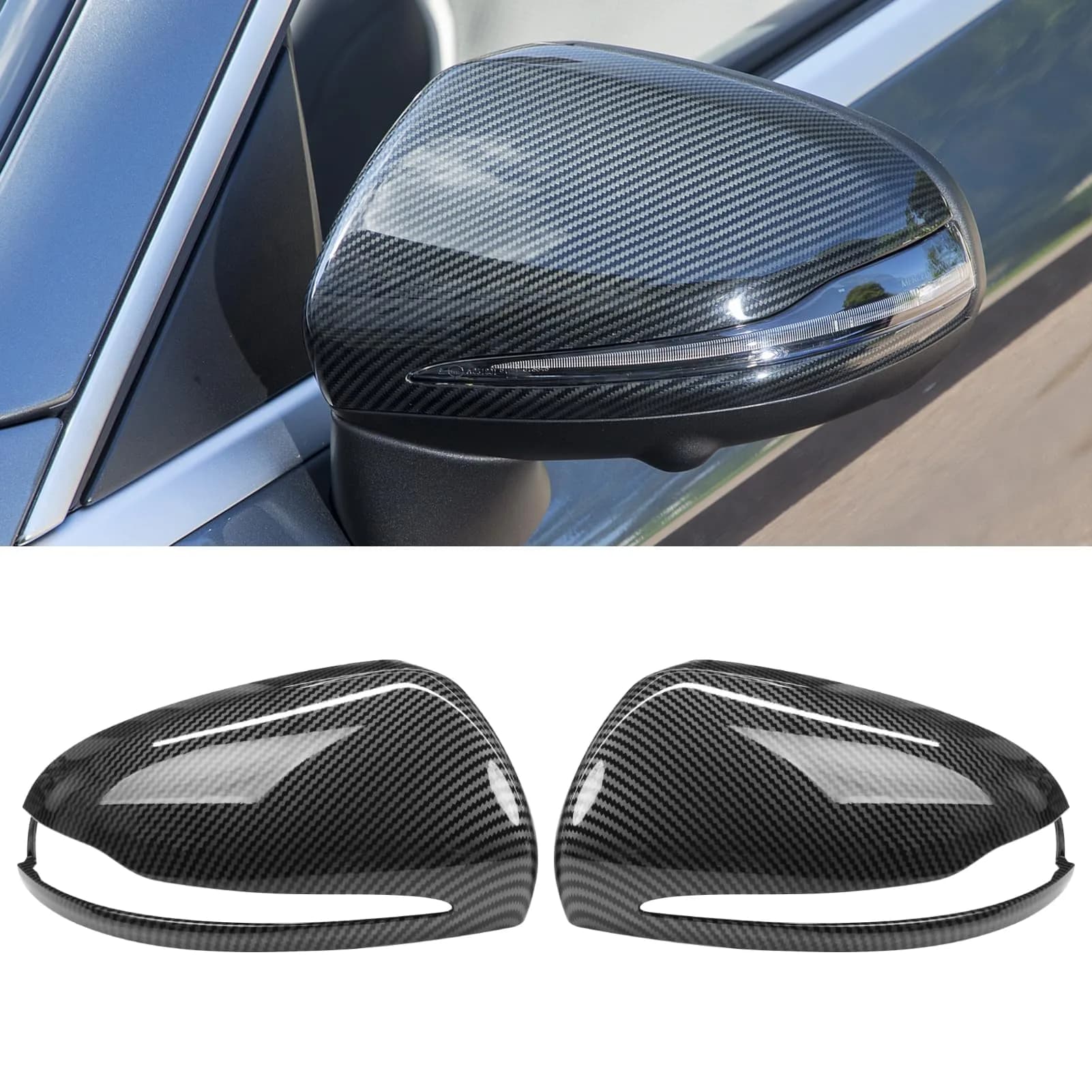 Jaronx Carbon Fiber Pattern Mirror Covers for Mercedes C E S GLC Class (2-Pack)
