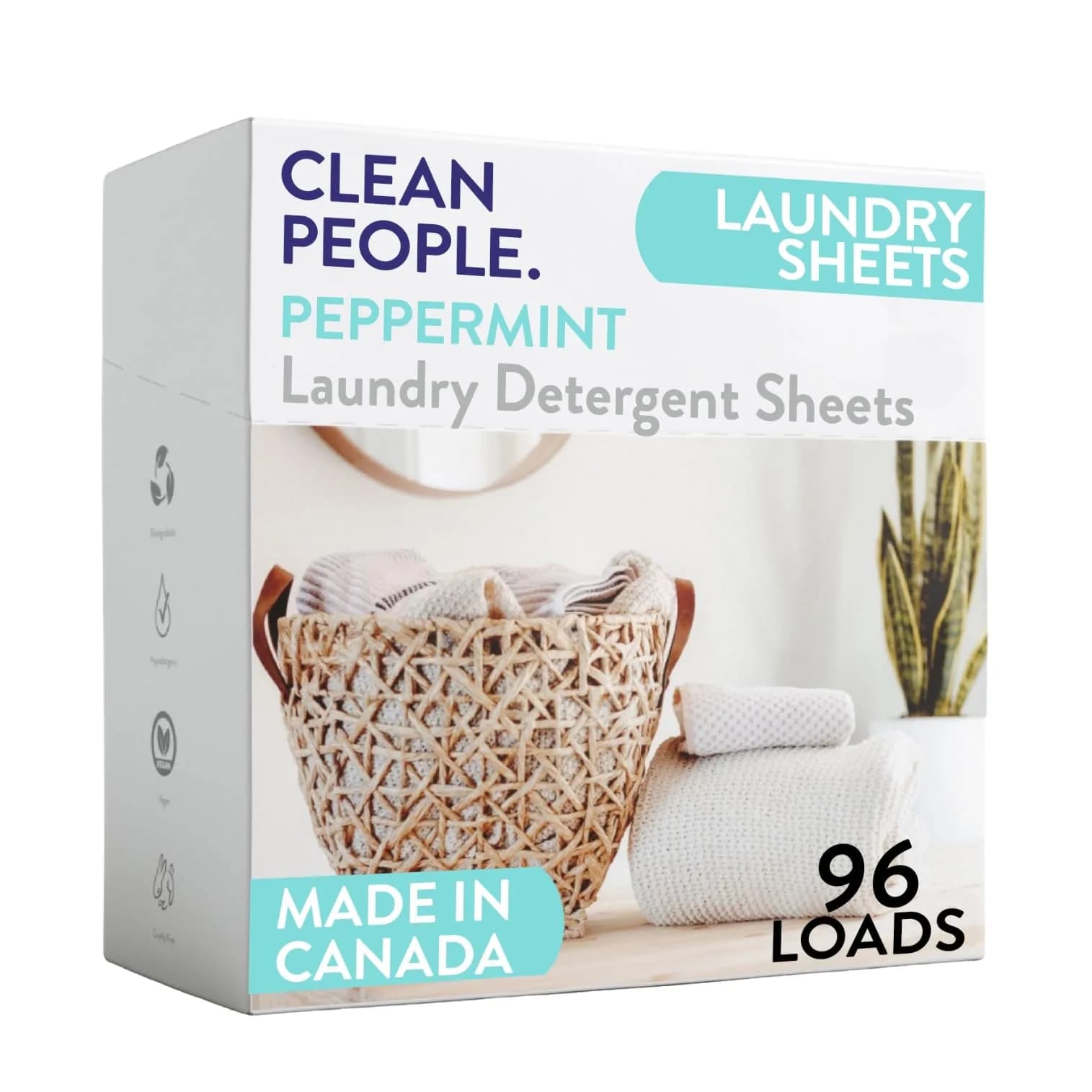 THE CLEAN PEOPLE Laundry Detergent Sheets Peppermint Scent, 96 Count | Eco-Friendly & Concentrated Formula - main product image