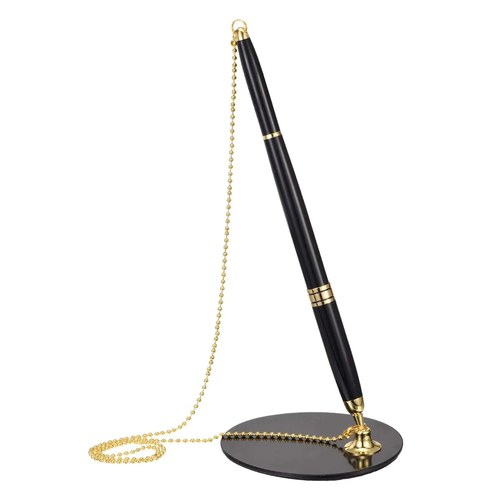 PATIKIL Secure Pen with Chain and Adhesive Pen Holder, Black Gold | Metal Ballpoint Pen for Offices and Banks - main product image
