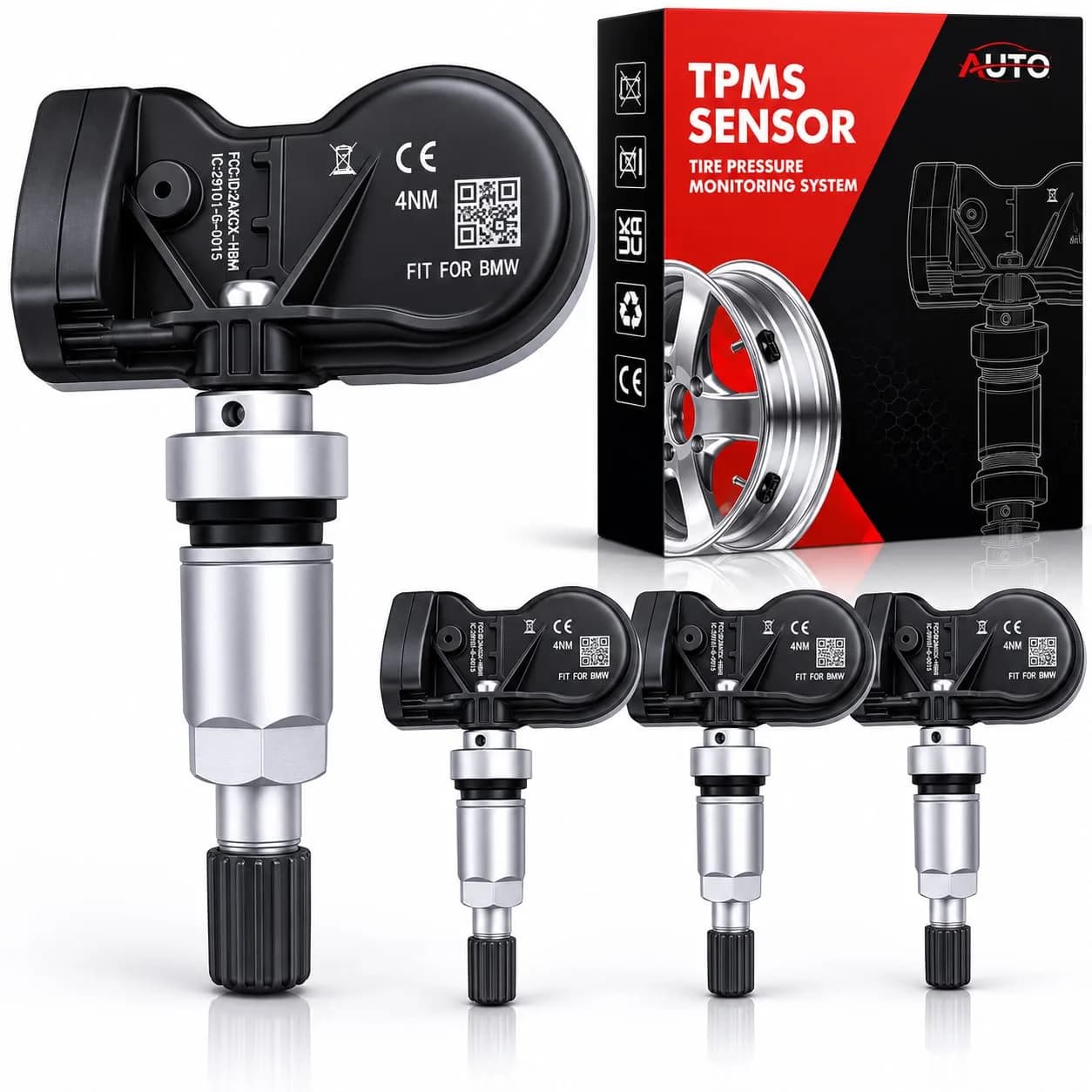 AUTO OCCASION 4Pack 315/433MHZ Universal Pre-Programmed TPMS Sensor for BMW | Easy Install & Reliable Performance - main product image