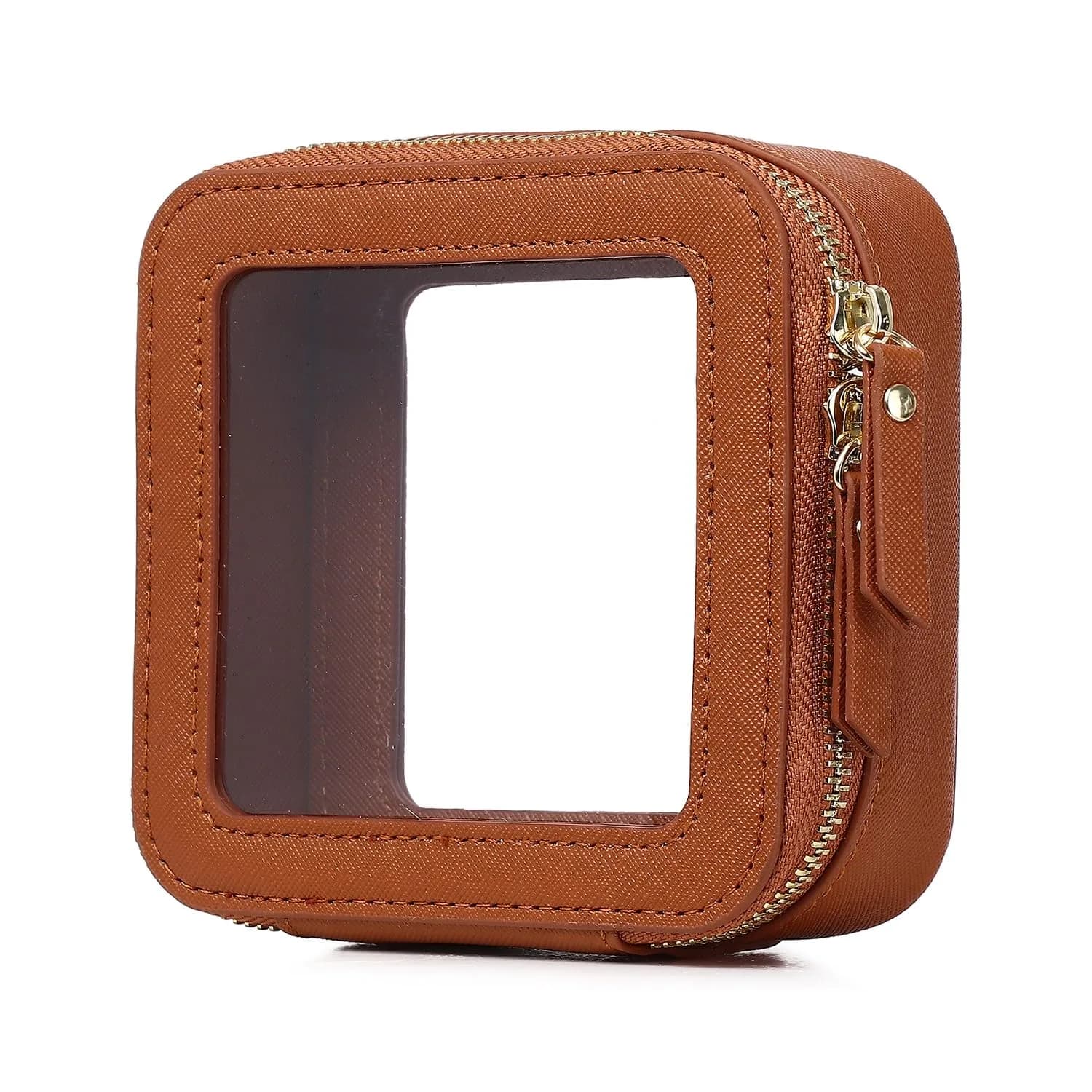 Pinkmik Small Clear Mini Makeup Bag, Brown (MINI-1) | TSA Approved Travel Cosmetic Pouch - main product image