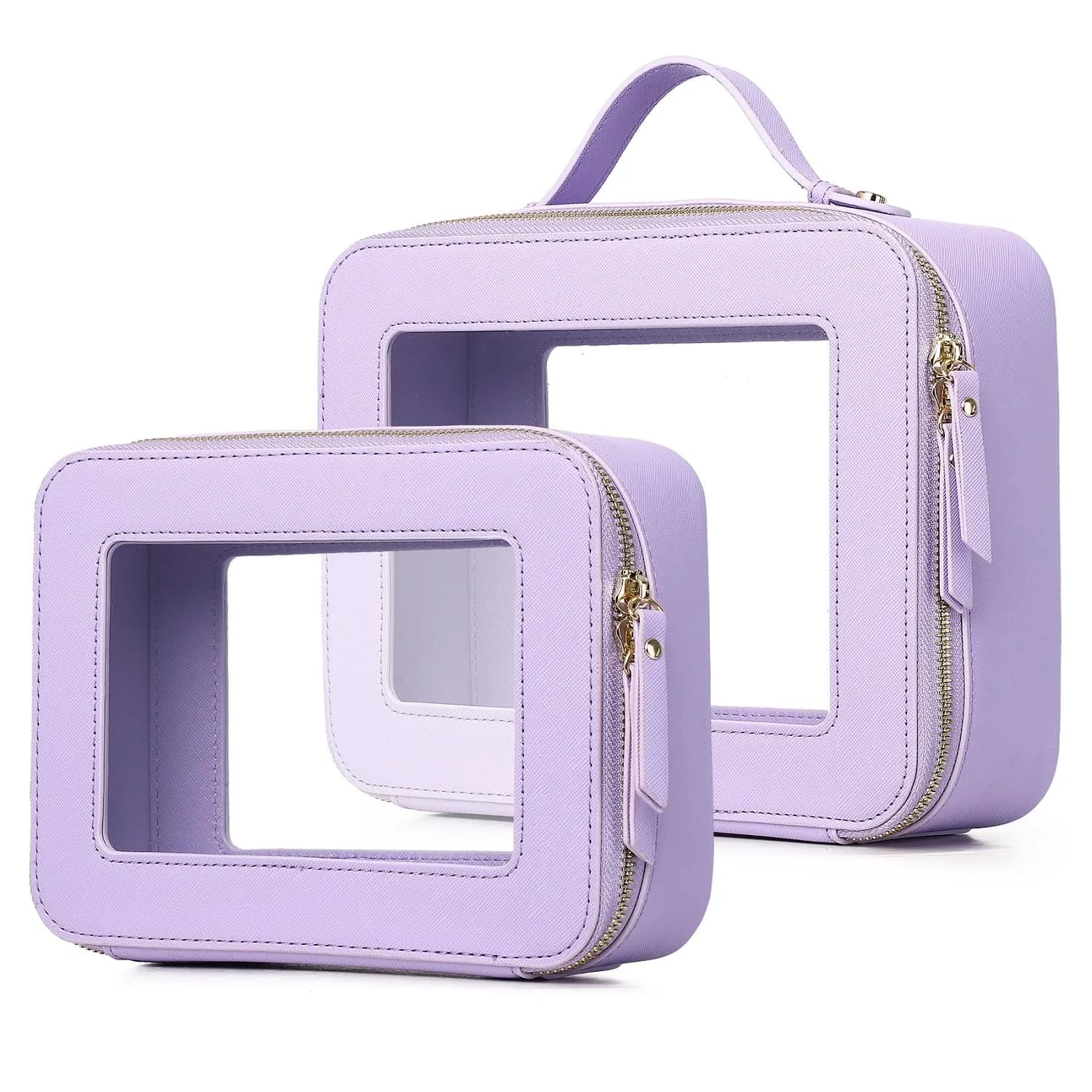 Pinkmik Clear Makeup Bag Set, Purple, M+L | TSA Approved Travel Cosmetic Organizer - main product image