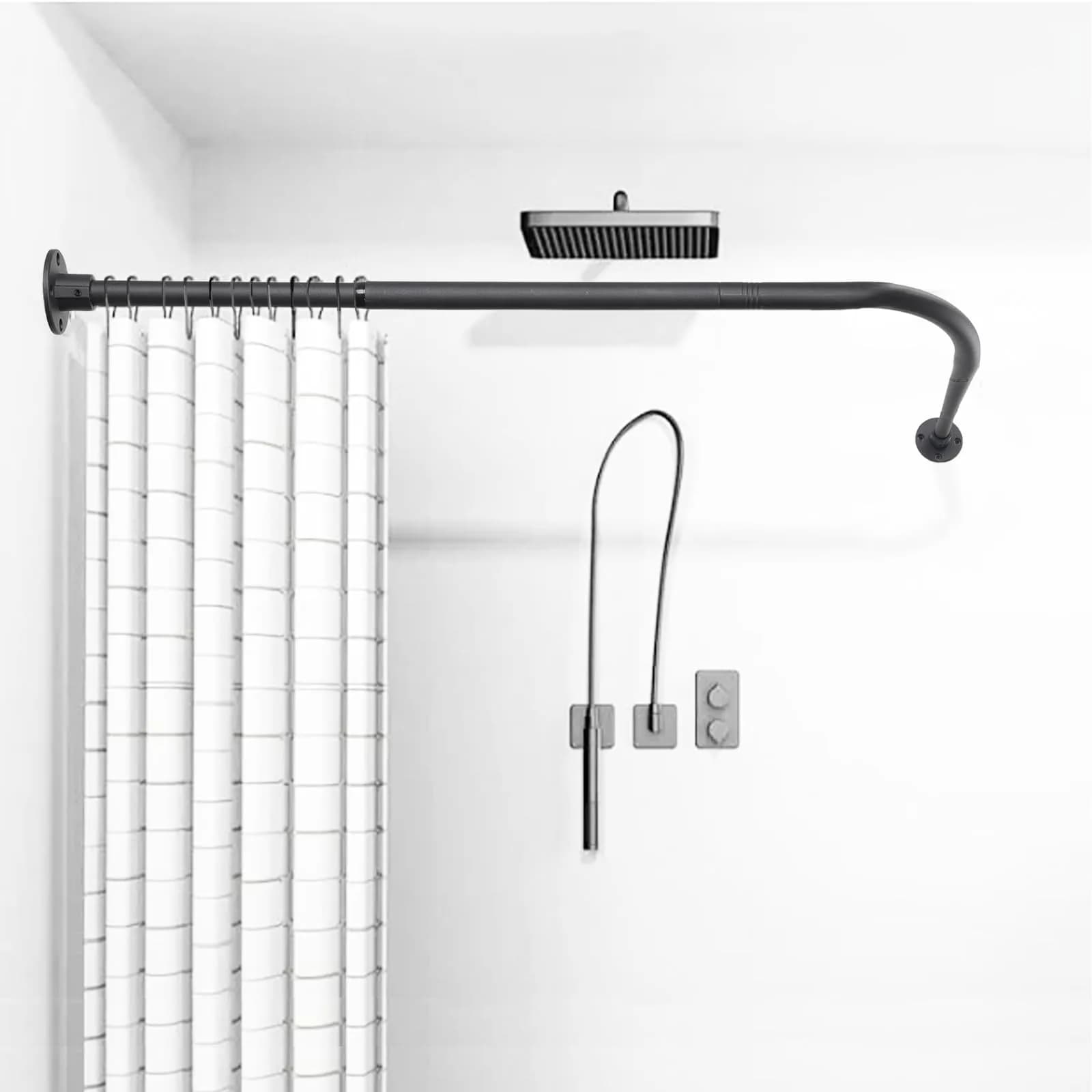 TwinkleTool L Shaped Shower Curtain Rod 243.8 cm (96 in) | Rust-Resistant Stainless Steel for Bathrooms & Fitting Rooms - main product image