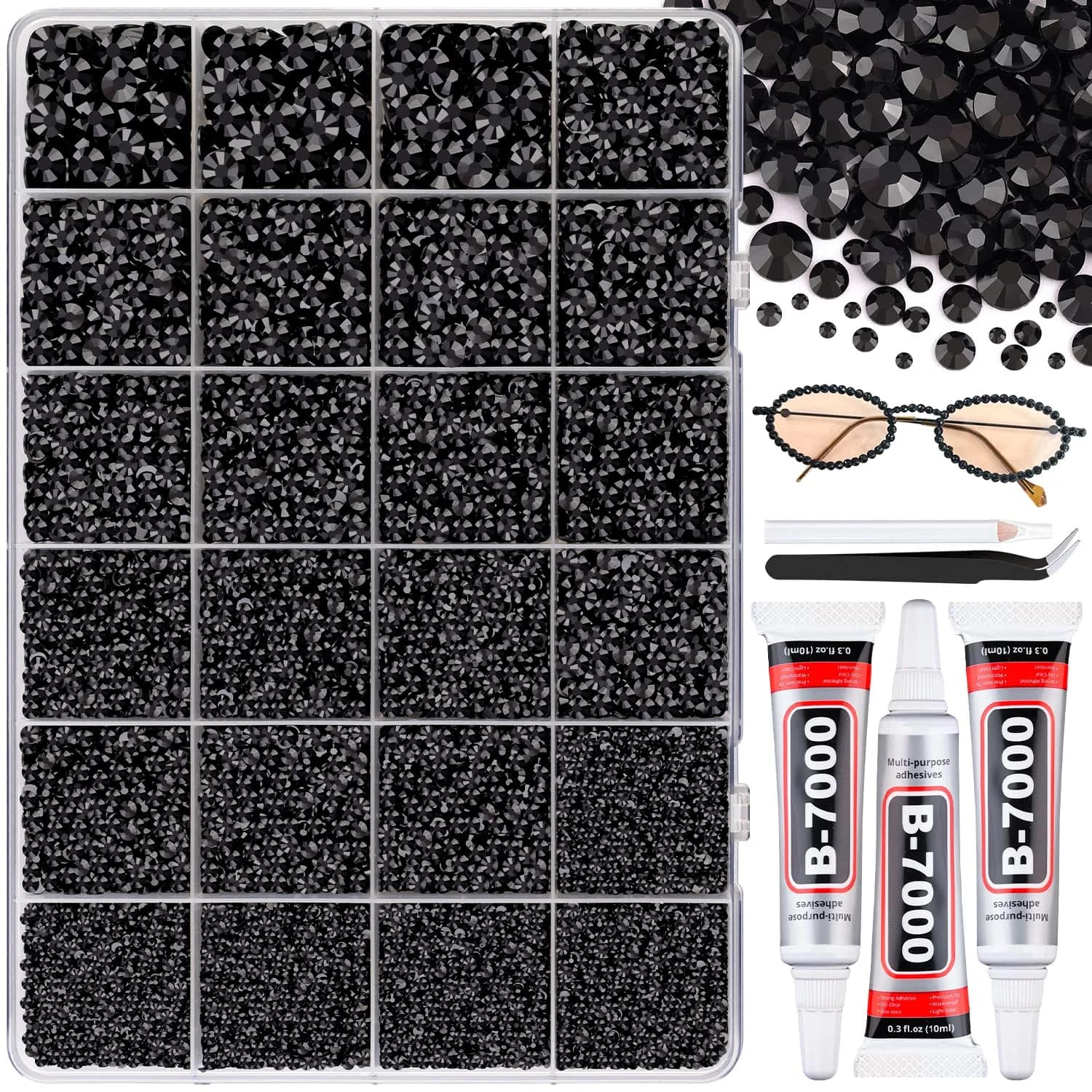 BELLEBOOST Resin Black Rhinestones 32000pcs | 2-6mm Flatback Gems for Nail Art & Crafts - main product image