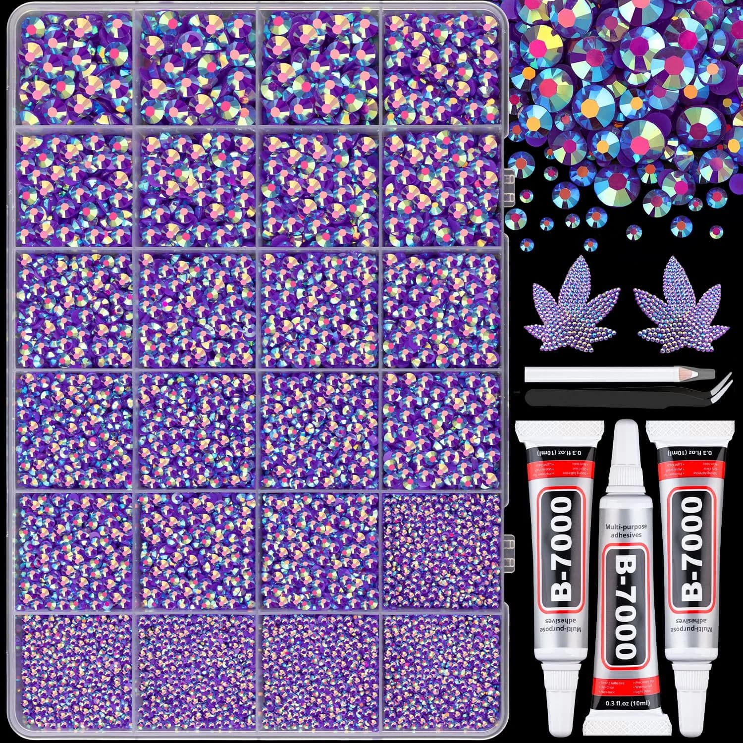 BELLEBOOST Resin Rhinestones 25000pcs Dark Purple AB | Flatback Gems for Nail Art & Crafts - main product image