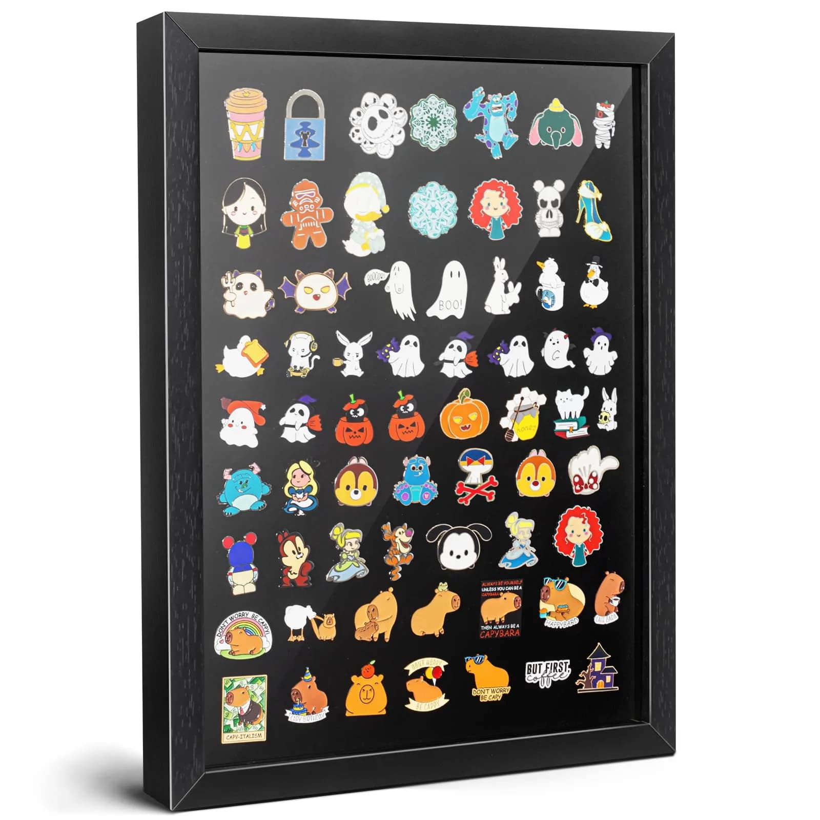 tutata 12x16 Pin Display Case Wall Mount Shadow Box | Holds 80 Pins, Durable Fiberboard, Black - main product image