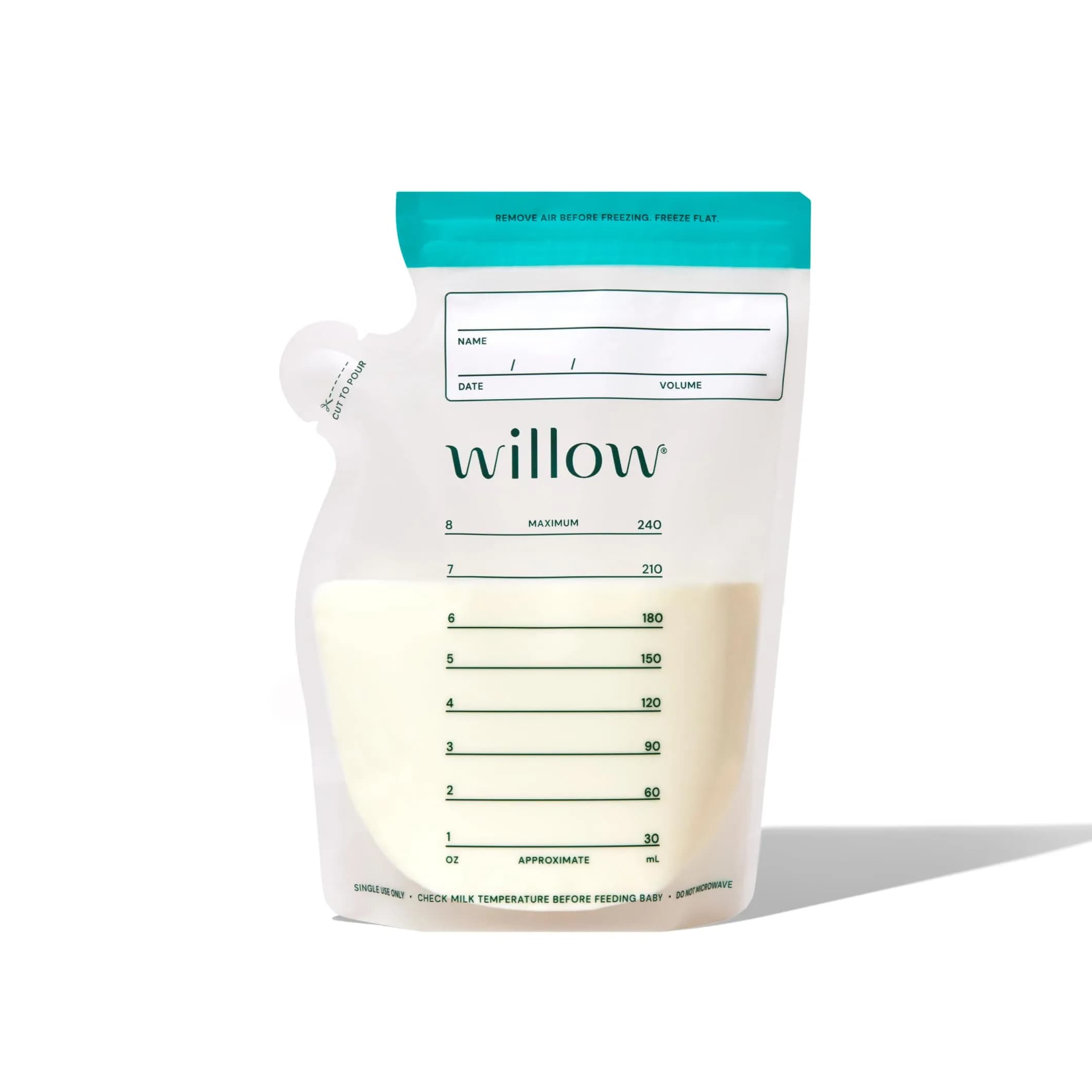 Willow 8oz Breast Milk Storage Bags (100-Pack) | Double Zip Seal, Freezer Safe, BPA-Free - main product image