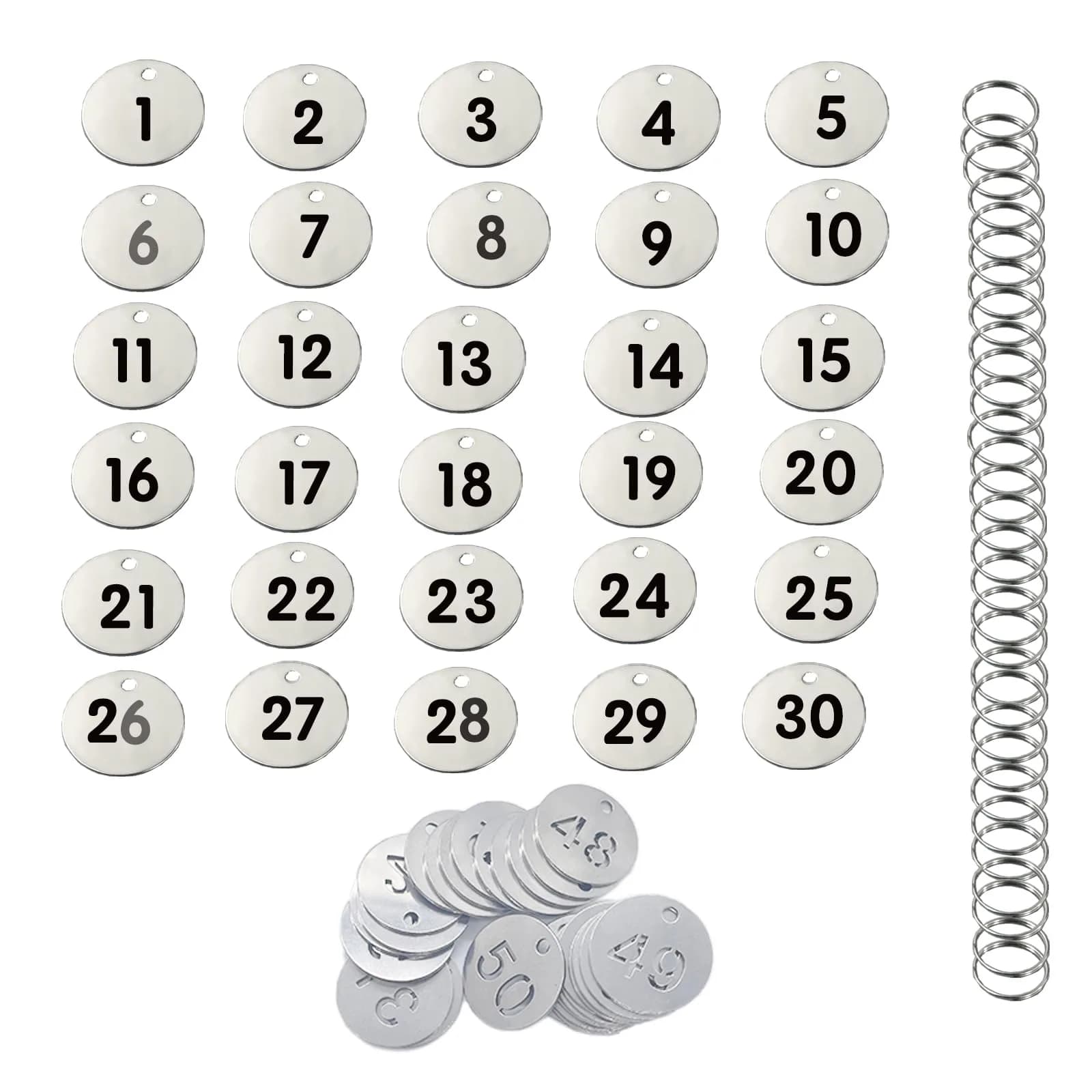 Wzttdm Stainless Steel Numbered Tags, Round Metal Key Tags with Rings (1-50) | Durable, Corrosion-Resistant - main product image
