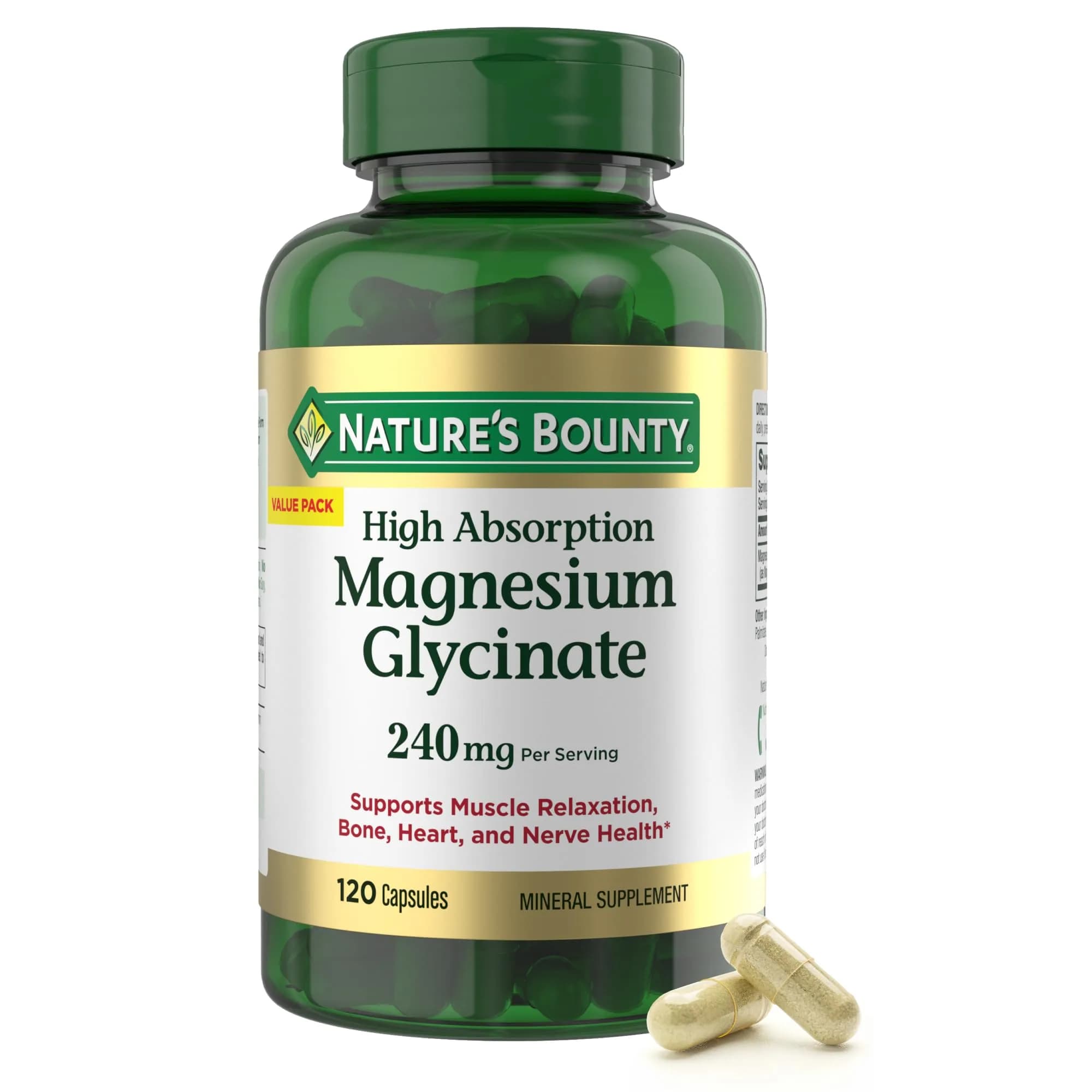 Nature's Bounty High Absorption Magnesium Glycinate 240 mg 120 Count | Supports Muscle Relaxation & Bone Health - main product image