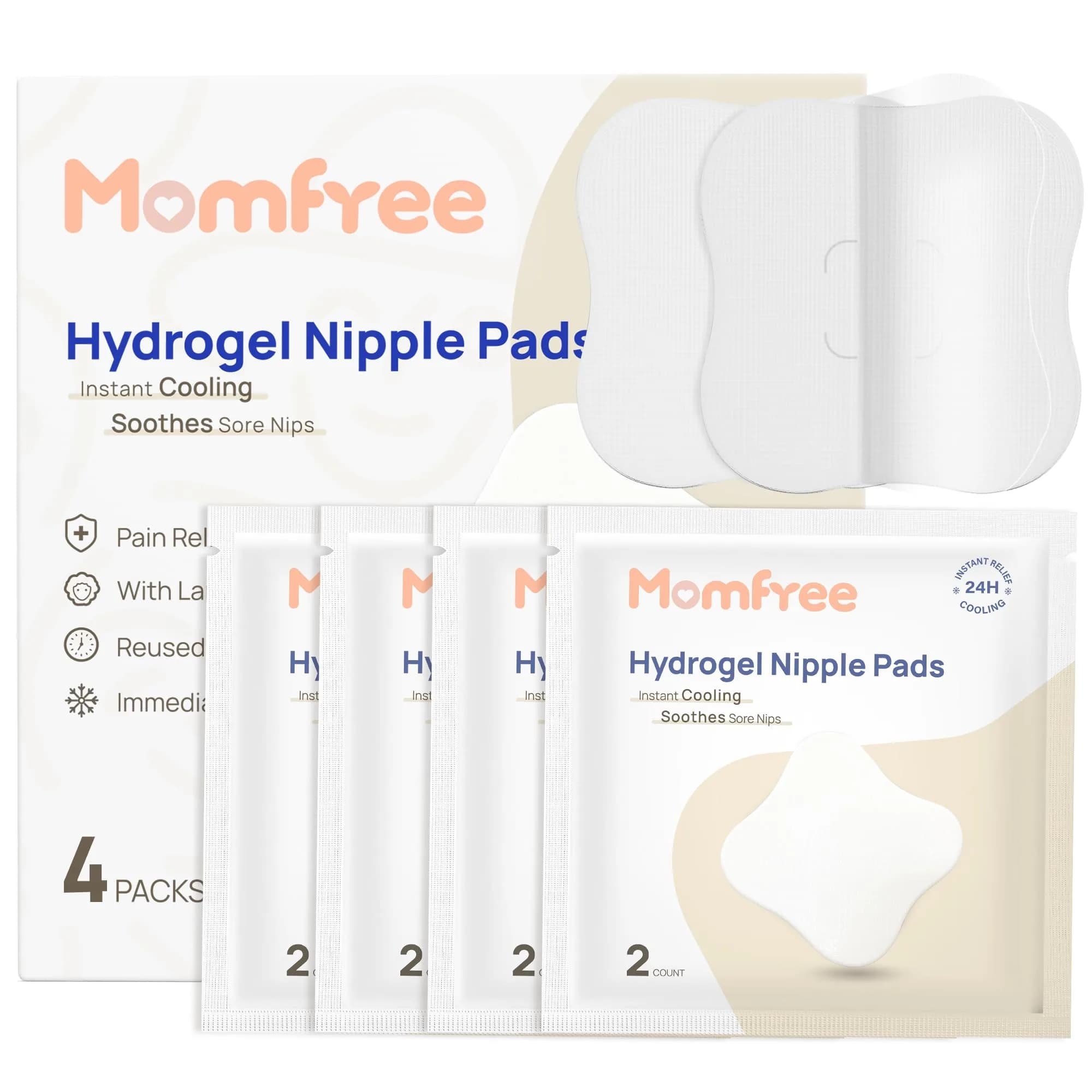 Momfree Cooling Nipple Pads for Breastfeeding 8 Count | Hydrogel Gel Pad Instant Cooling Relief - main product image