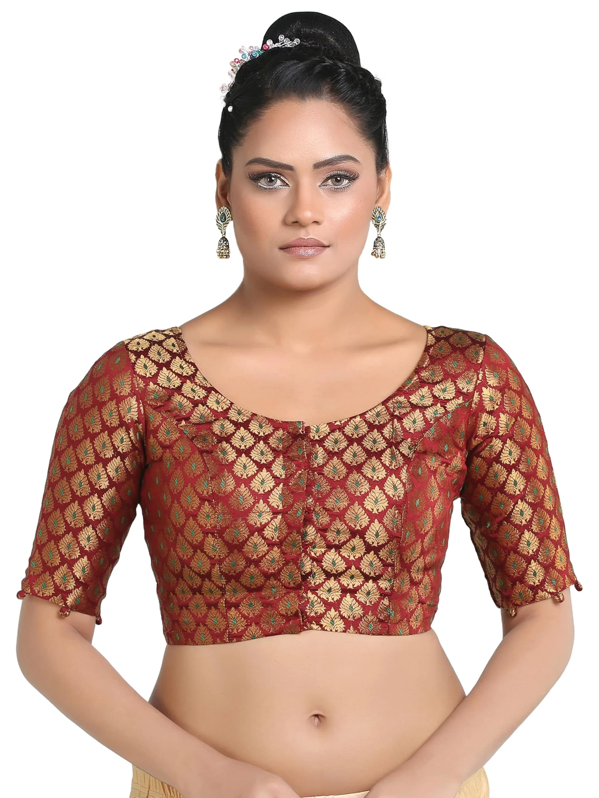 Madhu Fashion Brocade Saree Blouse 34 | Elegant, Non-Padded, Cotton Lined - main product image